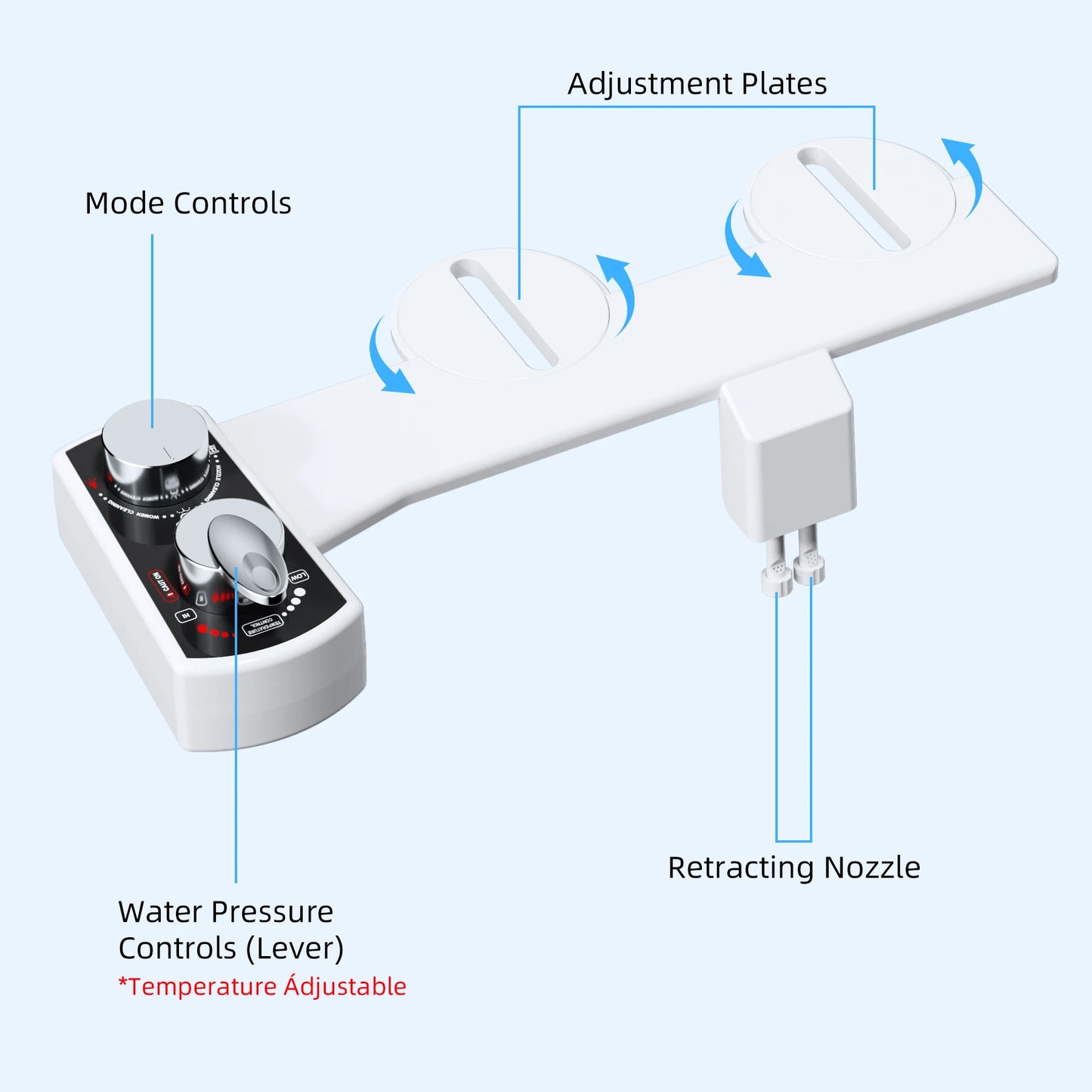 Hibbent Bidet Attachment Non-Electric Dual Nozzle With Adjustable Water Pressure