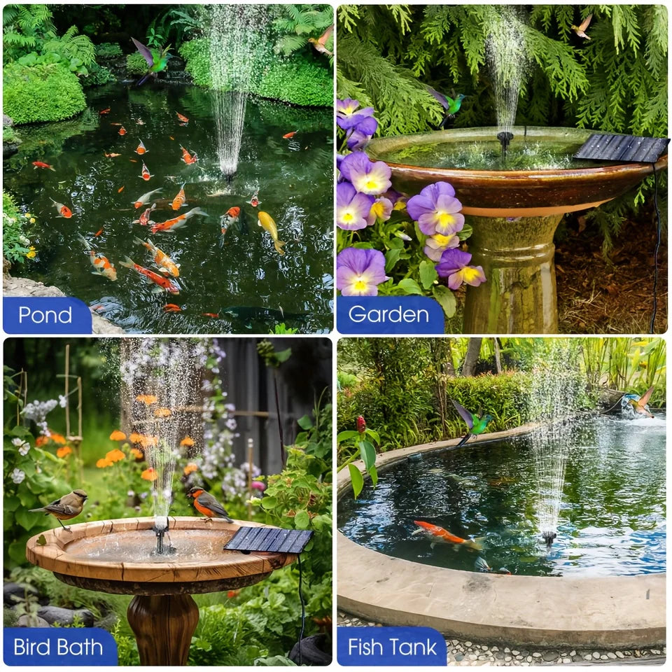 Solar Fountain Pump With 6 Nozzles And 1.4W Solar Panel
