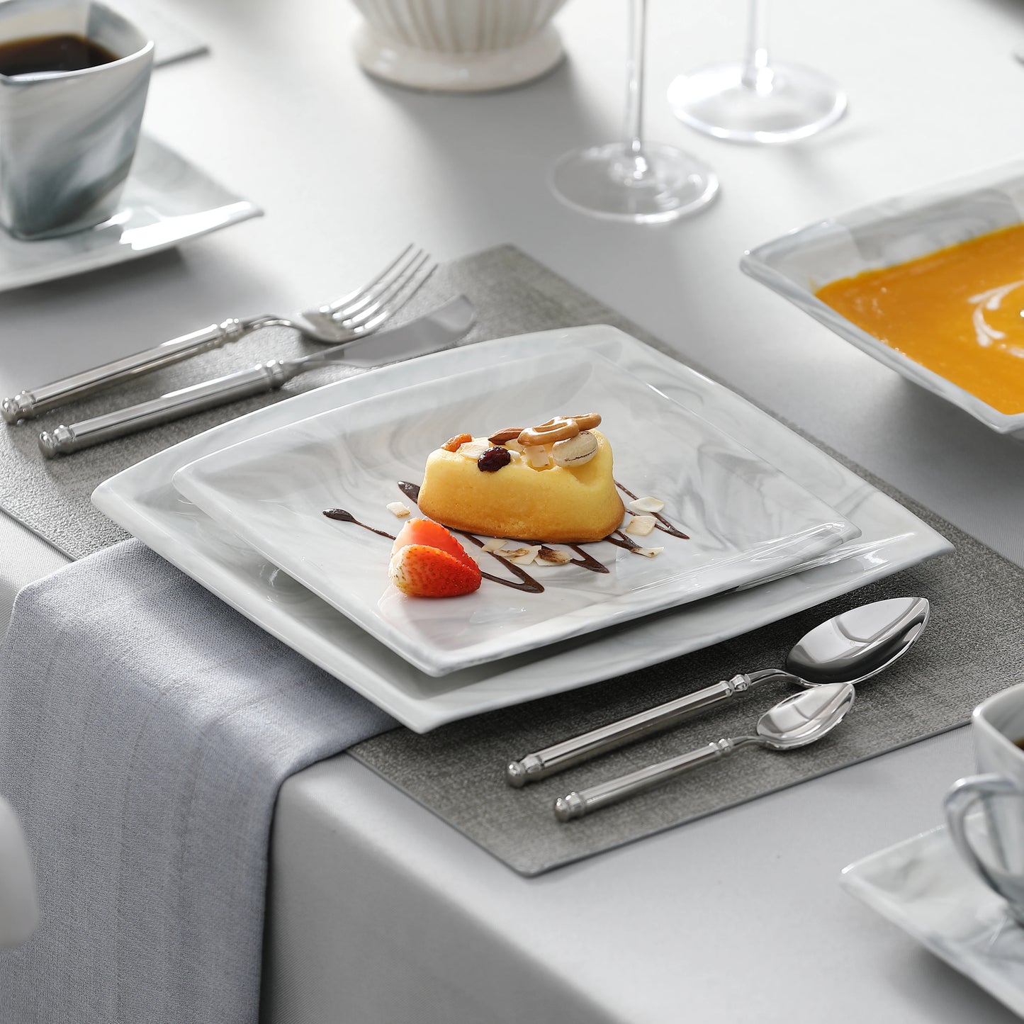 MALACASA Porcelain Dinnerware Set Includes Plates Cups Saucers For 12
