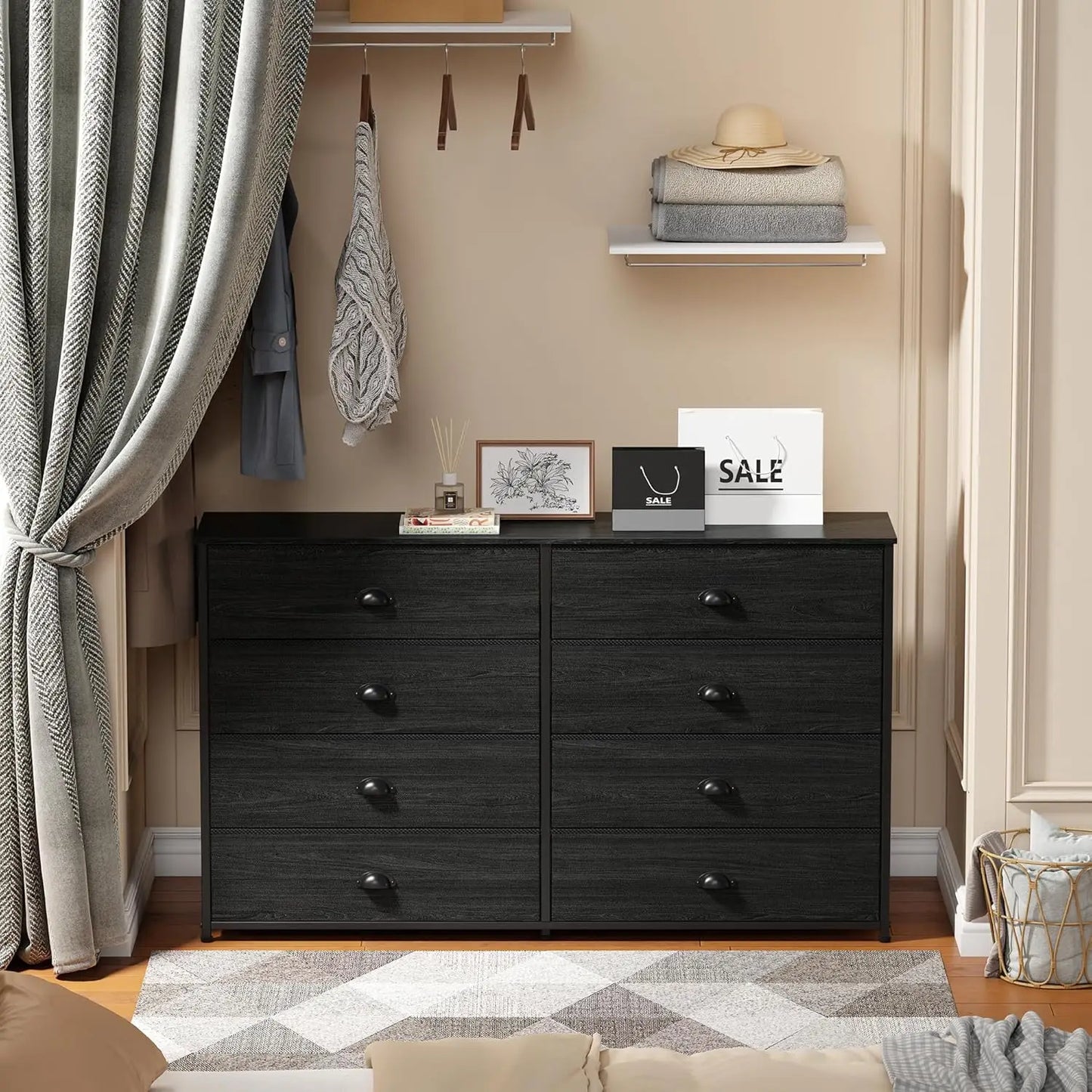 Wide Dresser with 8 Fabric Drawers, TV Entertainment Center with Storage for 55'' TV, Large Chest of Drawers for, Customized