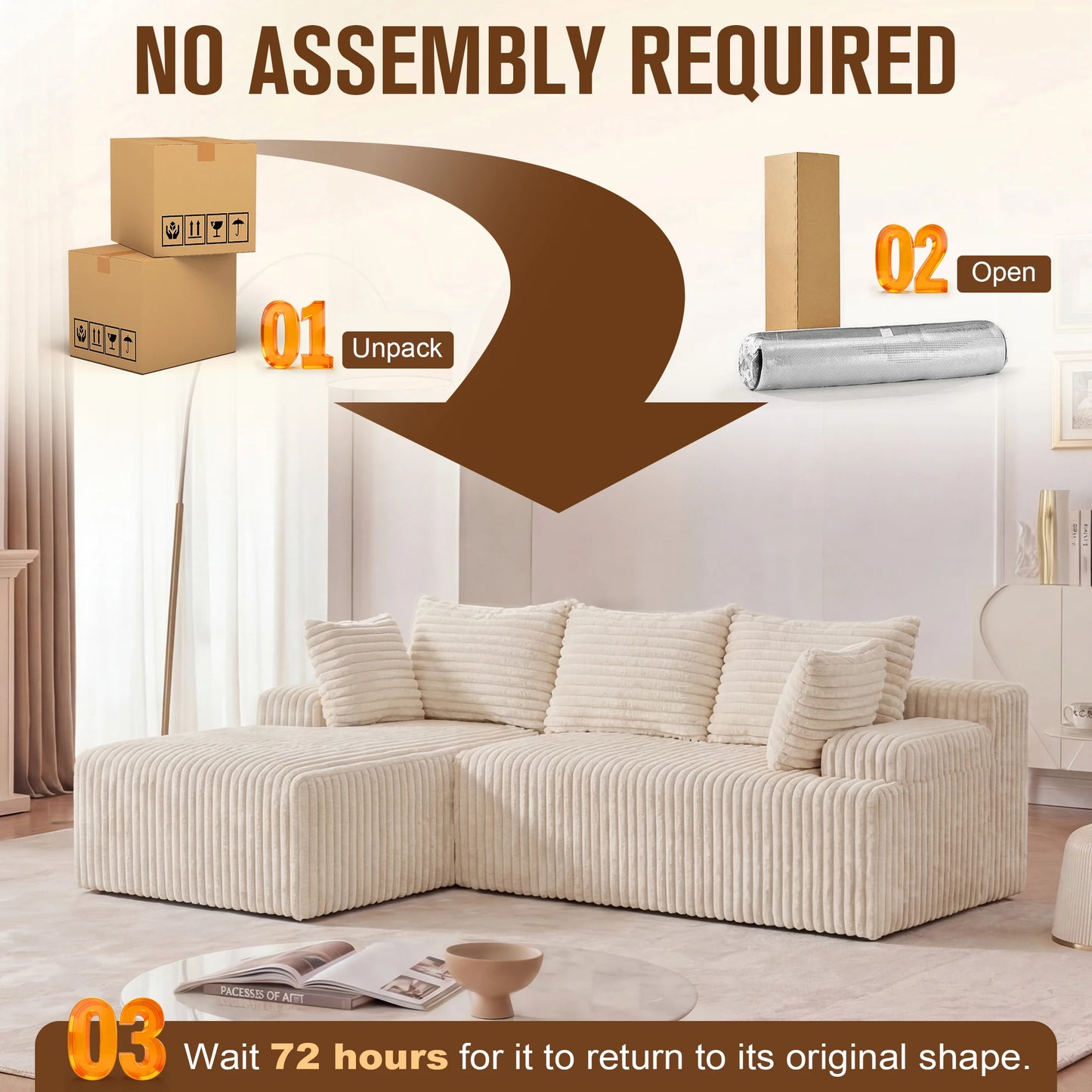Redlife L Shape Corduroy Sectional Sofa Cloud Like Couch