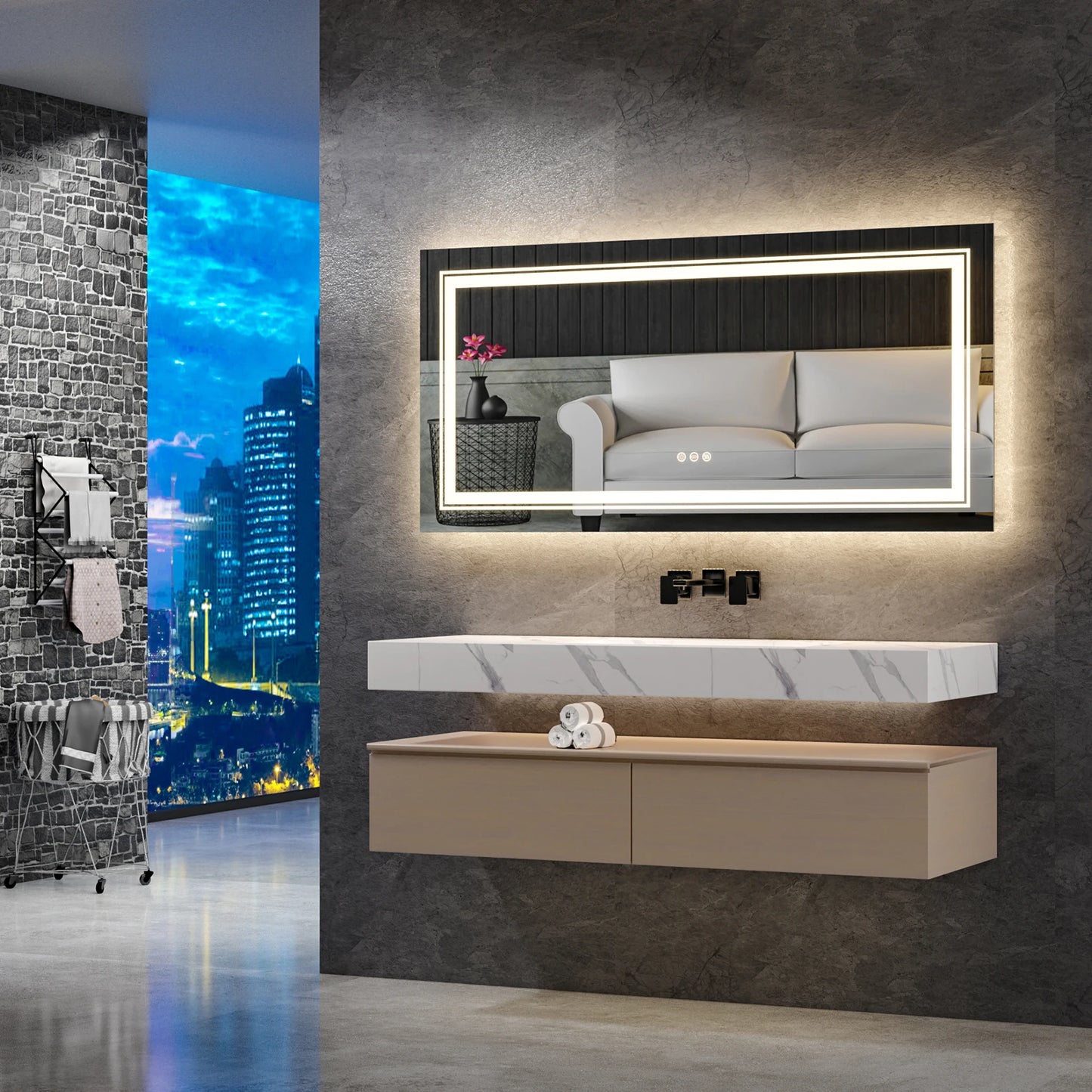 Wisfor LED Backlit Anti-Fog Bathroom Mirror With Front And Backlight