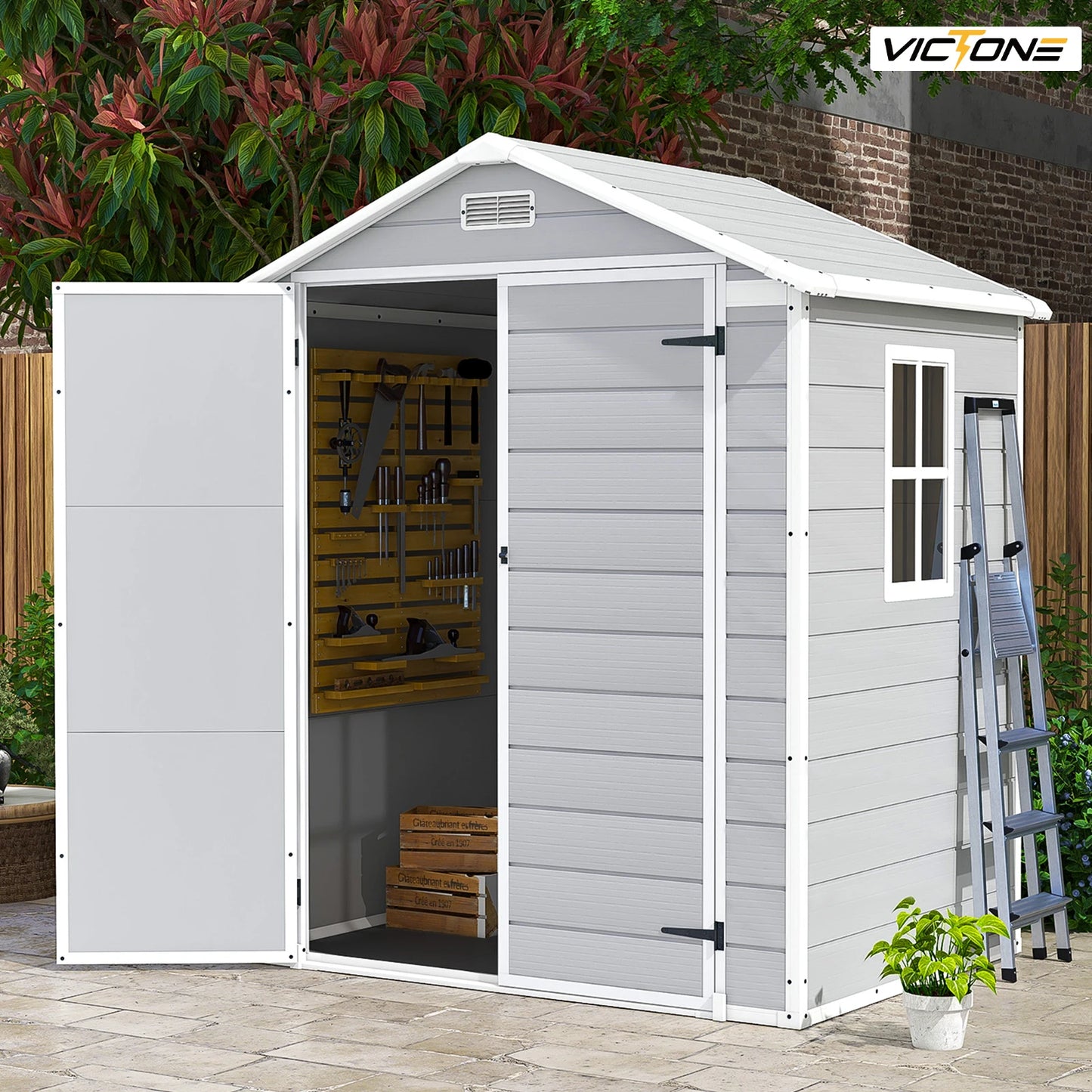 Victone Outdoor Plastic Storage Shed With Floor And Windows