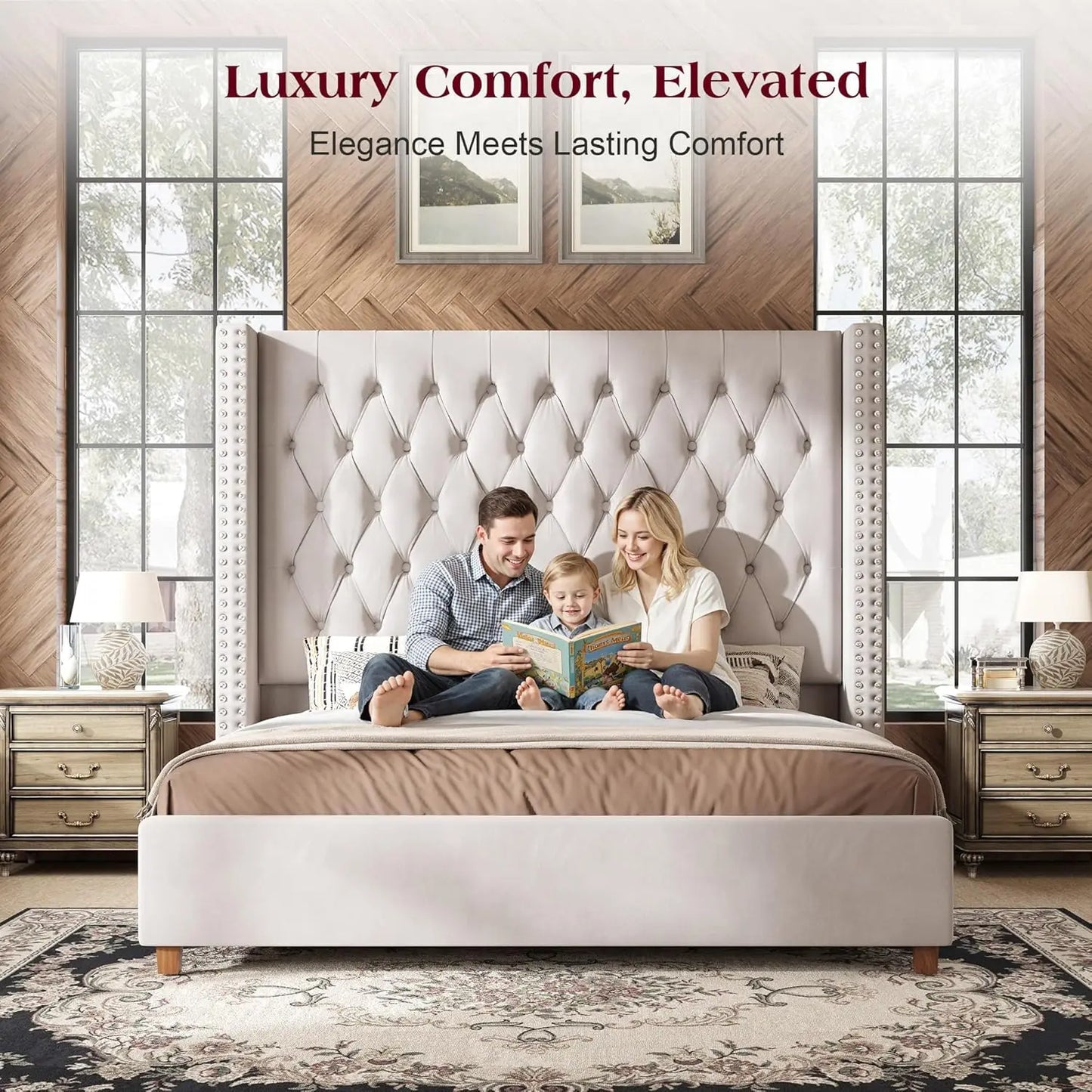 Velvet Platform Bed Frame With Tufted Headboard No Box Spring