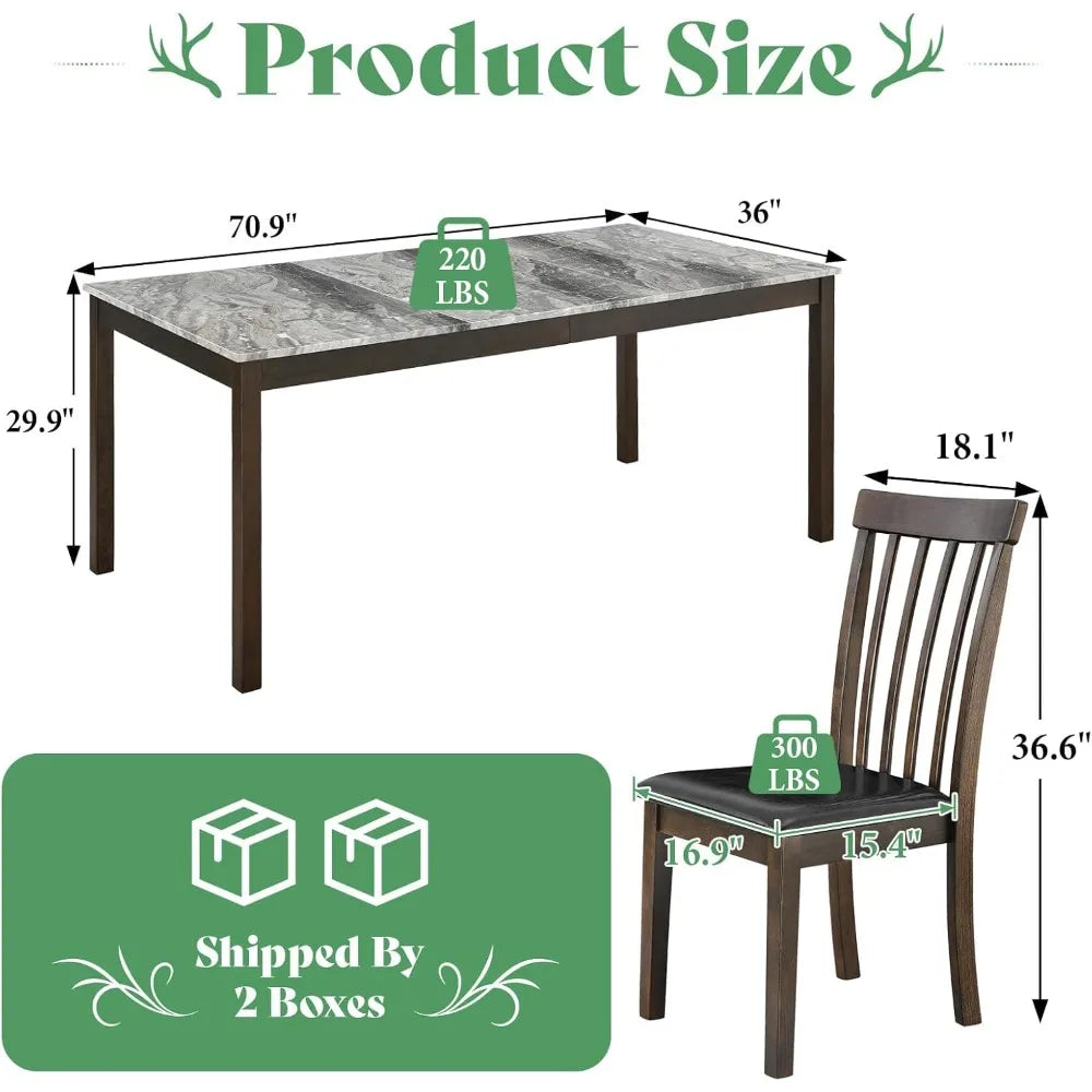 Farmhouse 7-Piece Dining Table Set With 6 PU Leather Chairs