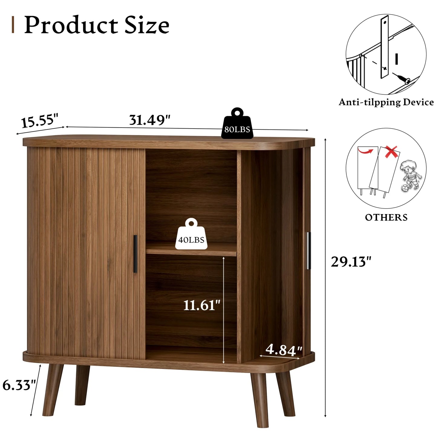 31.5" Sideboard Buffet Cabinet with Storage, Sliding Door & Adjustable Shelf, Modern Accent Coffee Bar Console Table for Kitchen, Entryway