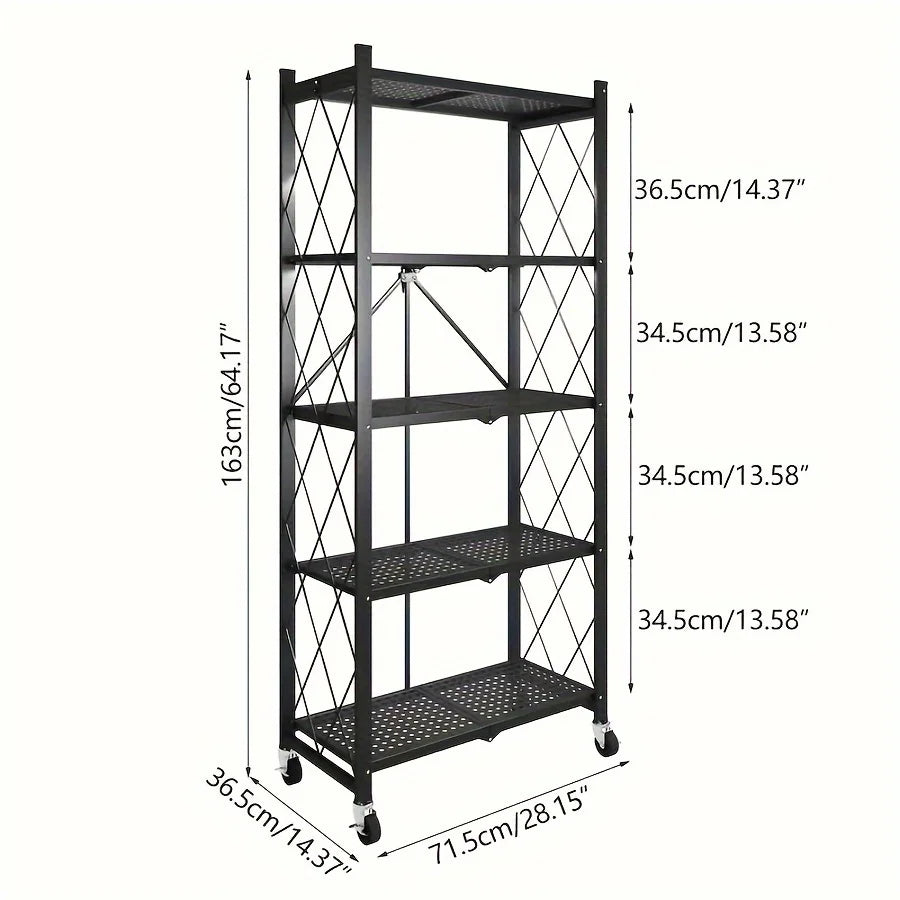 Heavy-Duty Foldable Metal Storage Rack With Wheels For Mobility