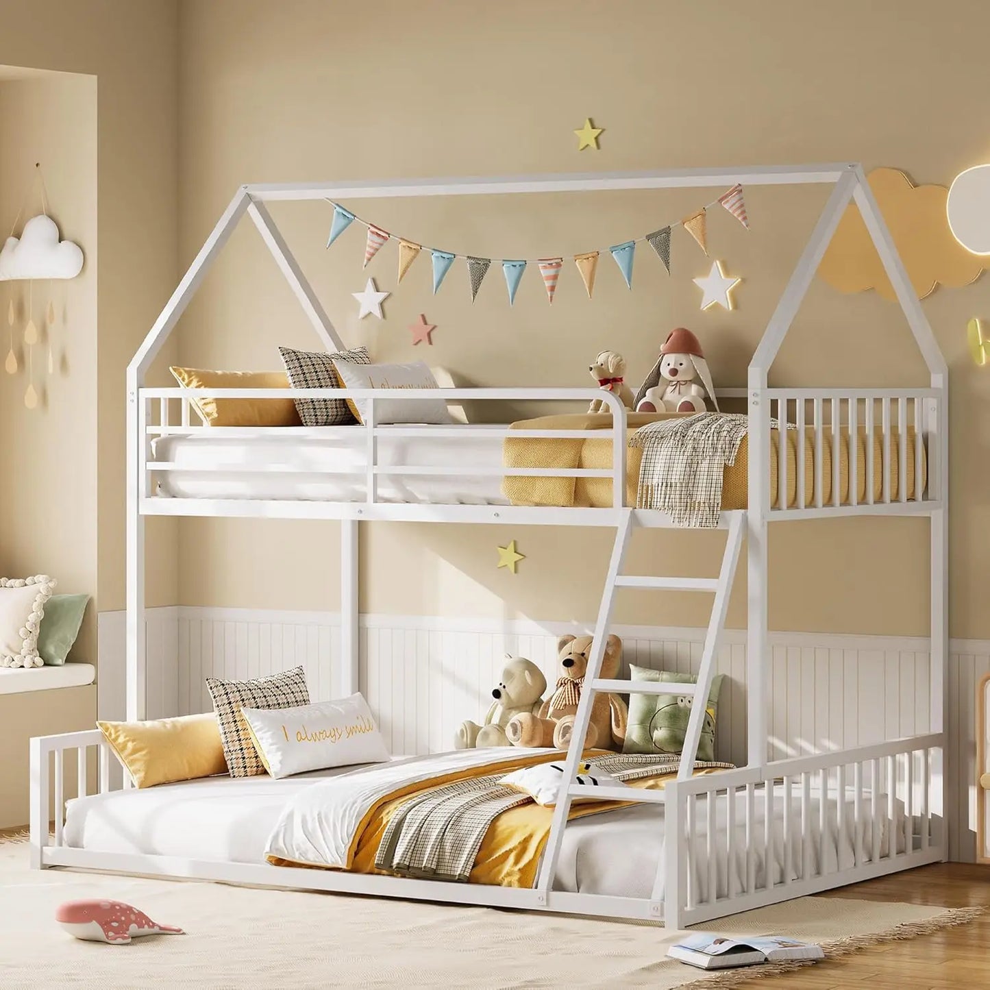 LIKIMIO Twin Over Full Bunk Bed Featuring Metal Slats