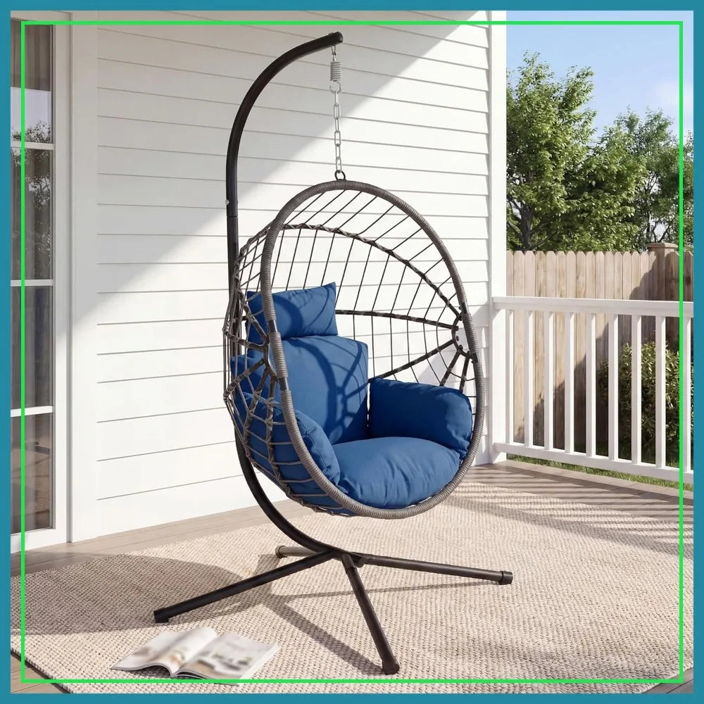 Hanging Egg Chair With Stand 350 Lb Capacity PE Rattan