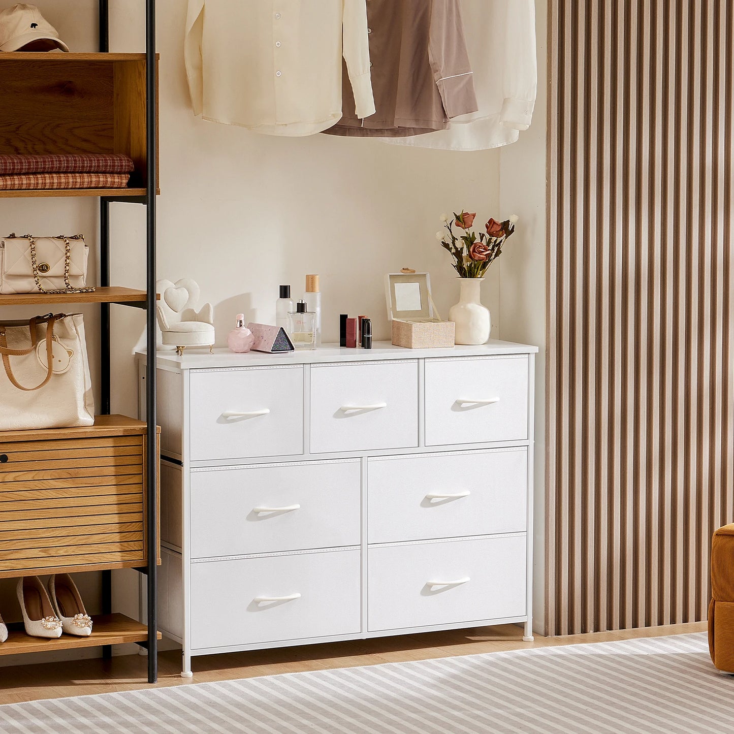 JHK Modern Wardrobe Chest With Fabric Drawers For Bedroom Storage