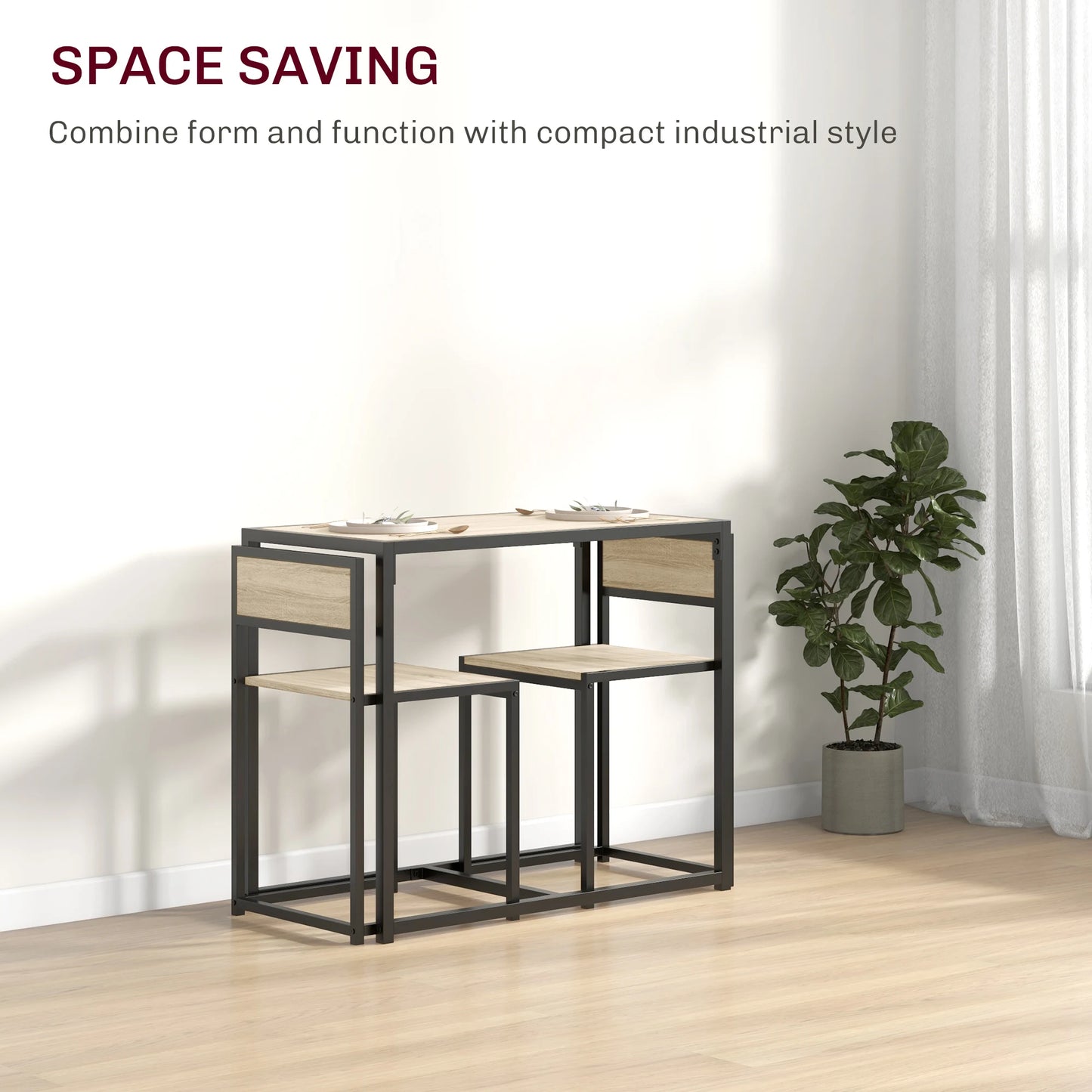 HOMCOM Industrial 3 Piece Dining Set For Small Spaces