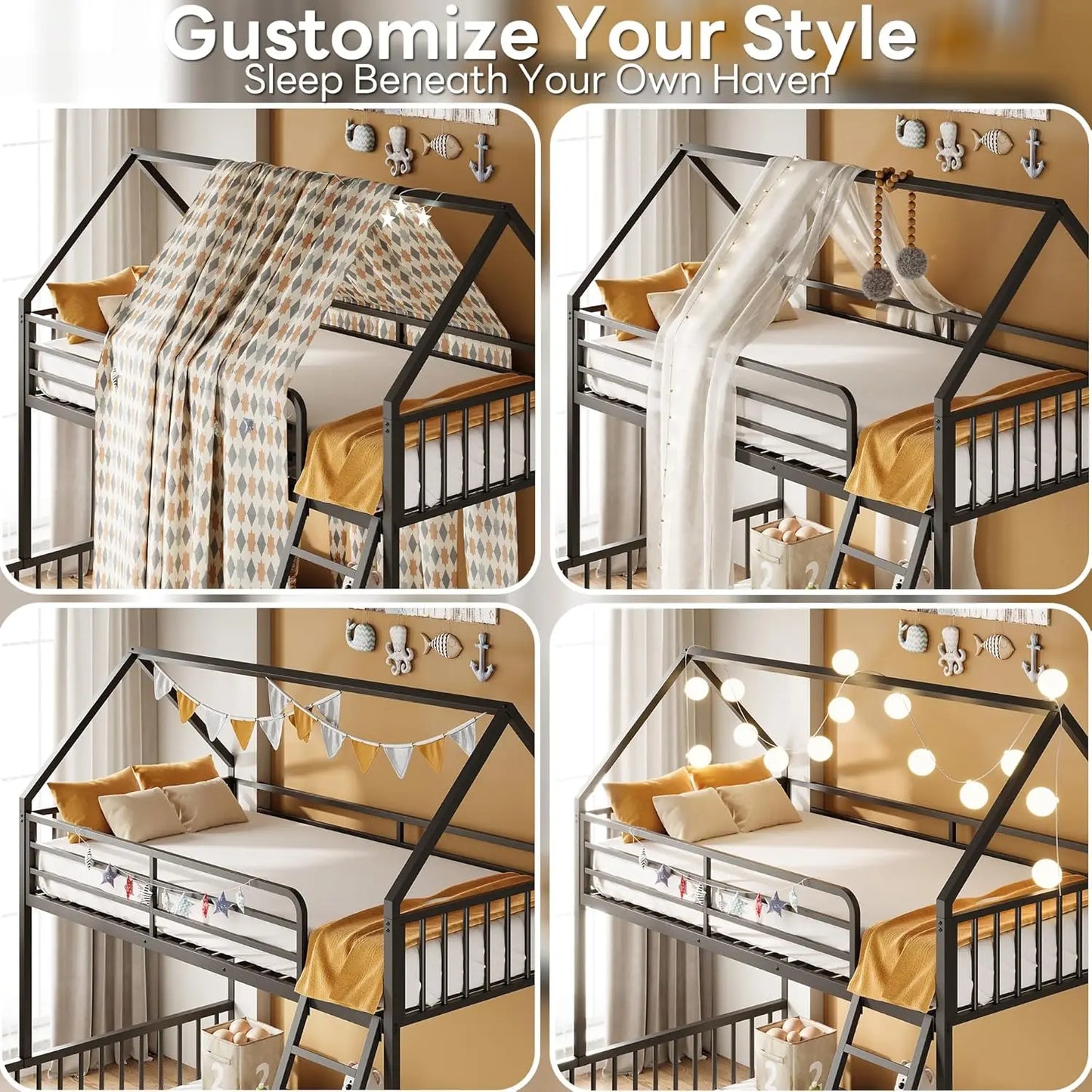 LIKIMIO Twin Over Full Bunk Bed Featuring Metal Slats