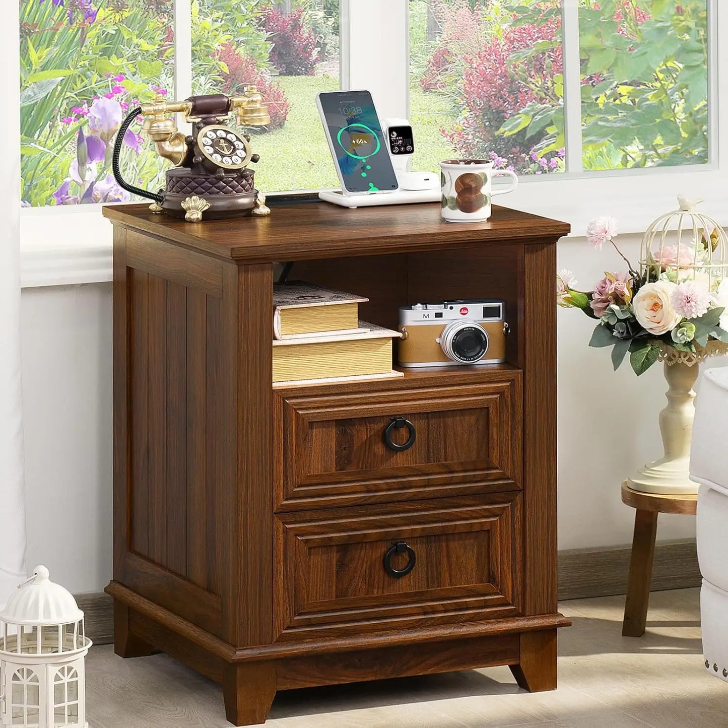 Farmhouse Night Stands Set 2 With Charging Station And Drawers