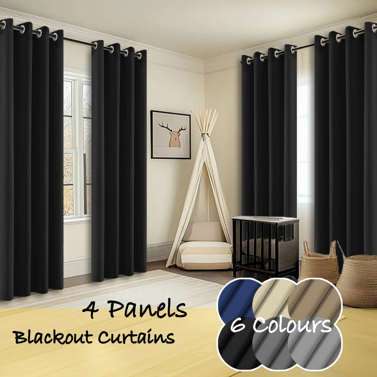 Thermal Insulated Blackout Curtains 4 Panels For Living Room