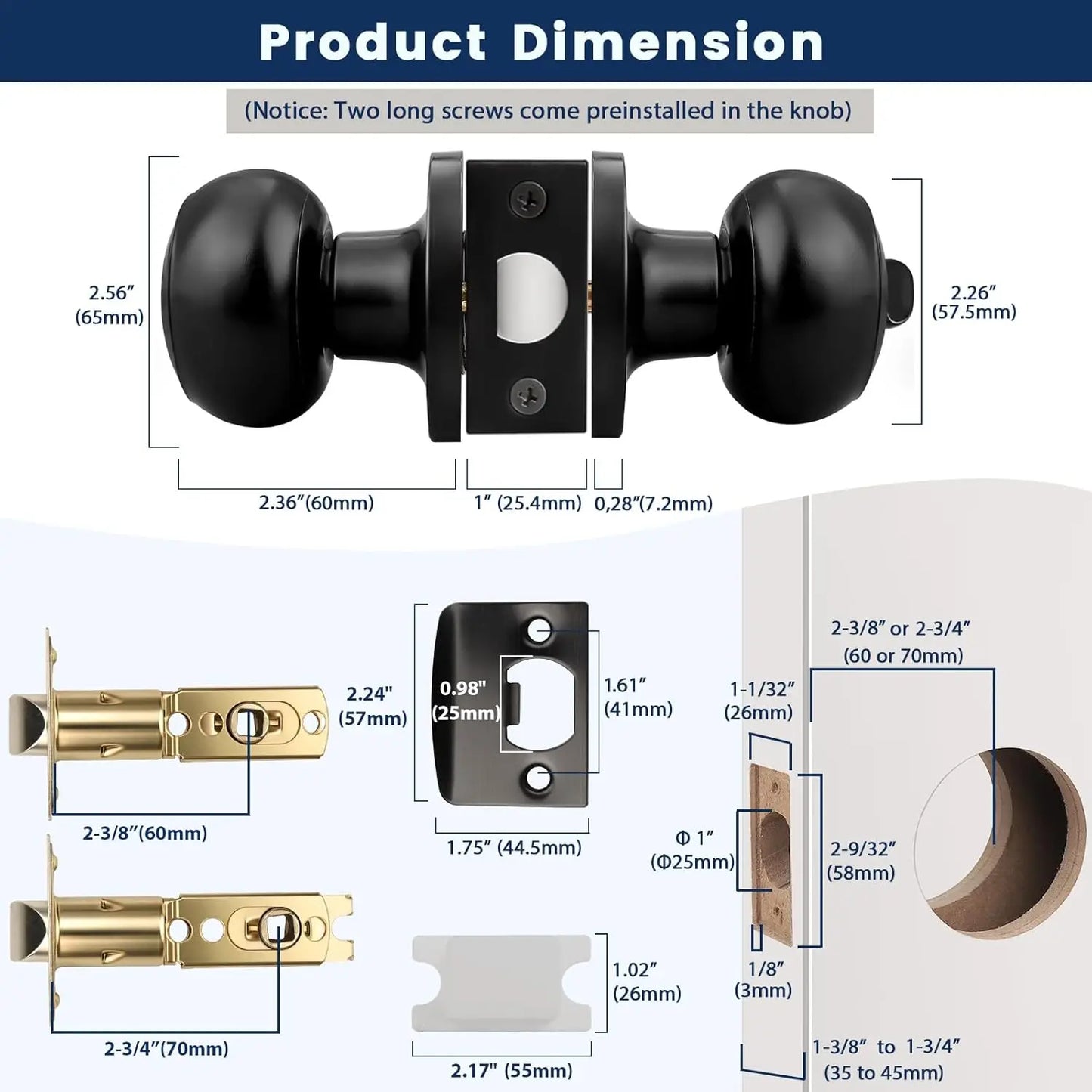 Privacy Door Knobs 10 Pack Keyless Interior Doors Bedroom Bathroom