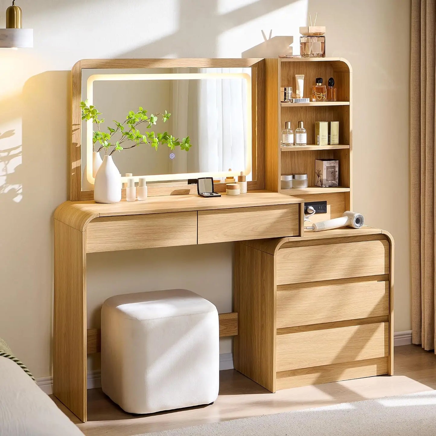 Modern Makeup Vanity With LED Mirror And Five Drawers