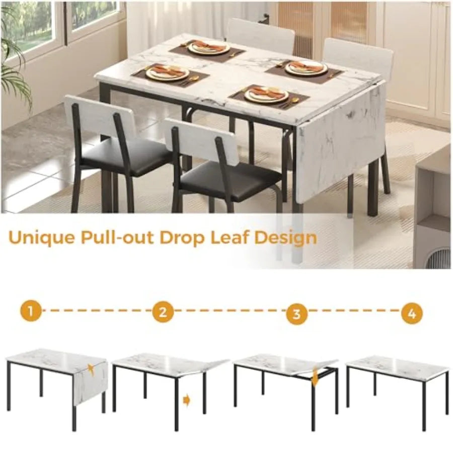 Extendable Dining Table Set For 4-8 People With Drop Leaf
