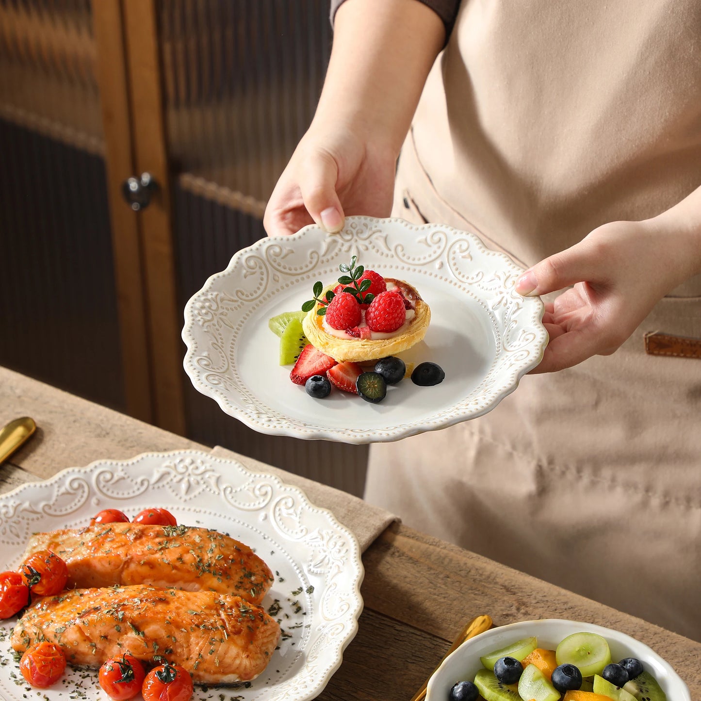 MALACASA Relief Stoneware Dinnerware Set For Everyday Use