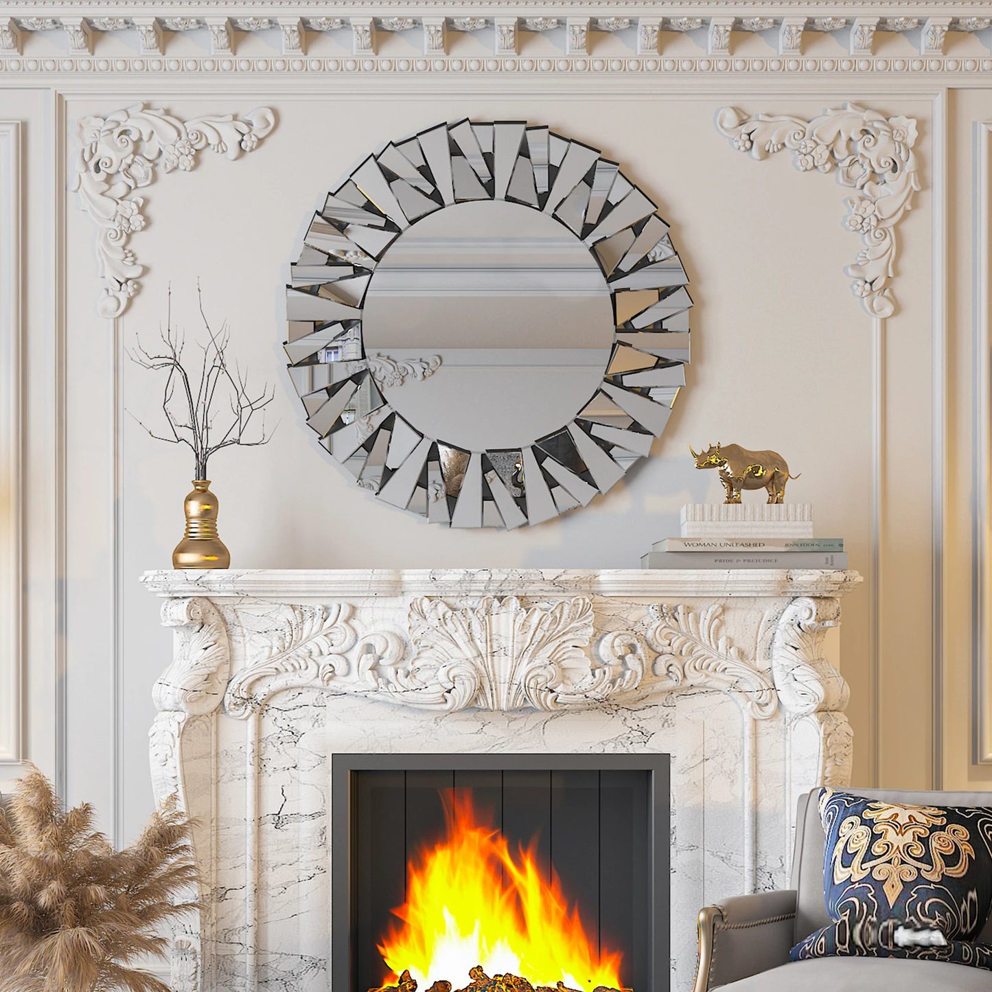 Sunburst Round Wall Mirror Beveled Glass Wall Decor