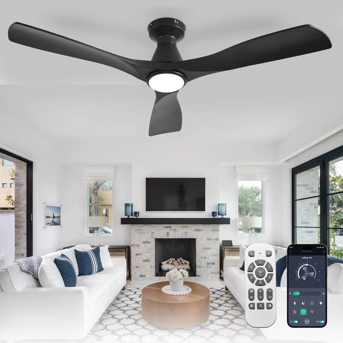 Ceiling Fan With Lights 3 Blade Flush Mount Dimmable Indoor Outdoor