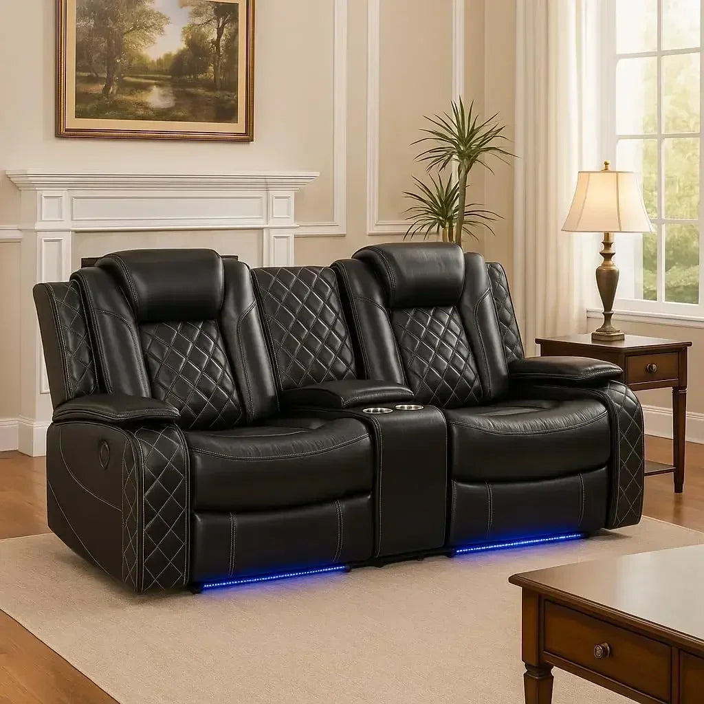 Electric Recliner Chair With LED Light And Wireless Charging Sofa Set