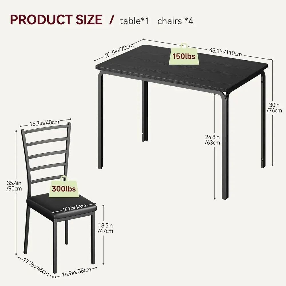 Modern 5-Piece Dining Table Set With 4 Cushioned Chairs