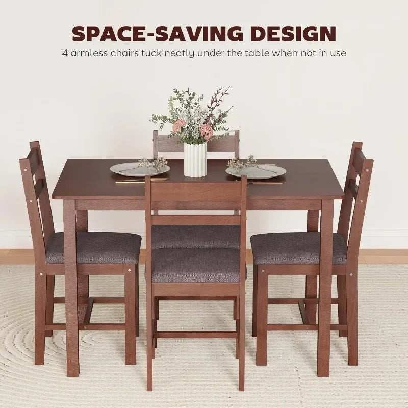 5-Piece Solid Wood Dining Set For 4 Farmhouse Kitchen