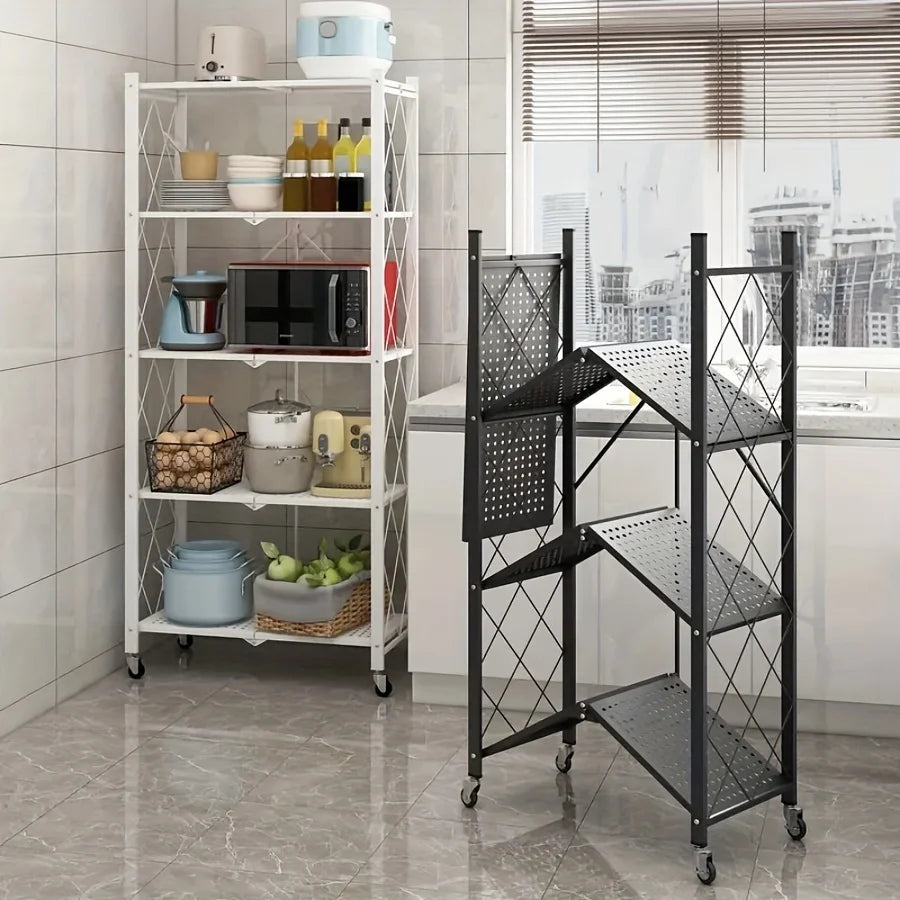 Heavy-Duty Foldable Metal Storage Rack With Wheels For Mobility