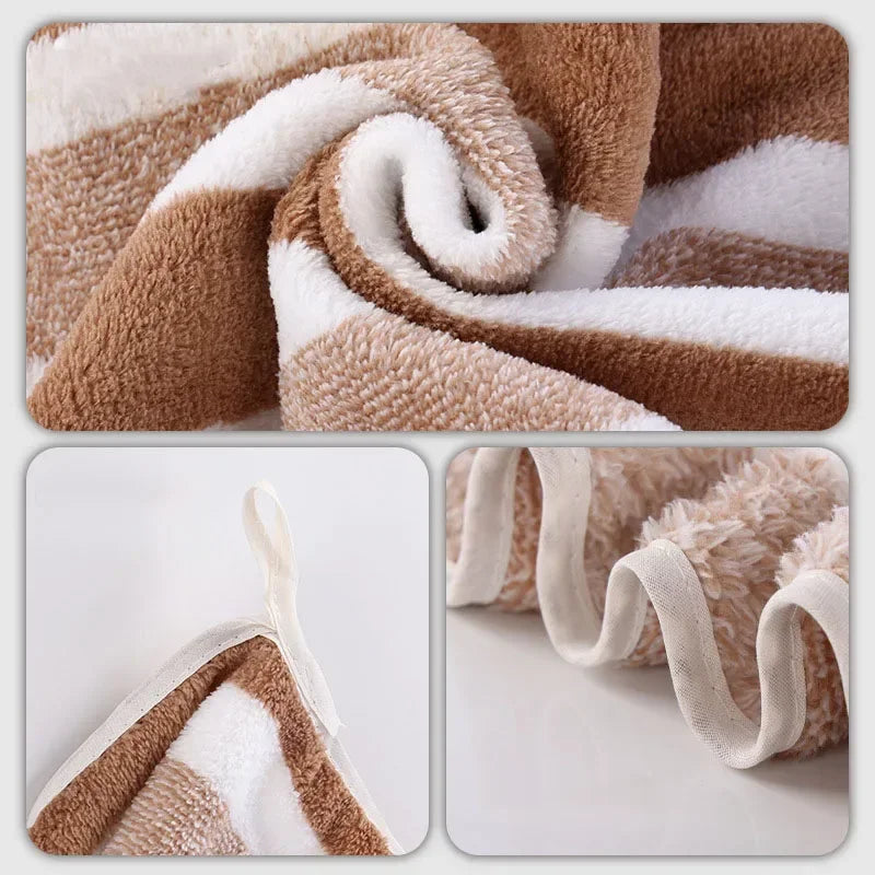 SHFY Coral Velvet Wide Stripe Towel Set Hair Towels