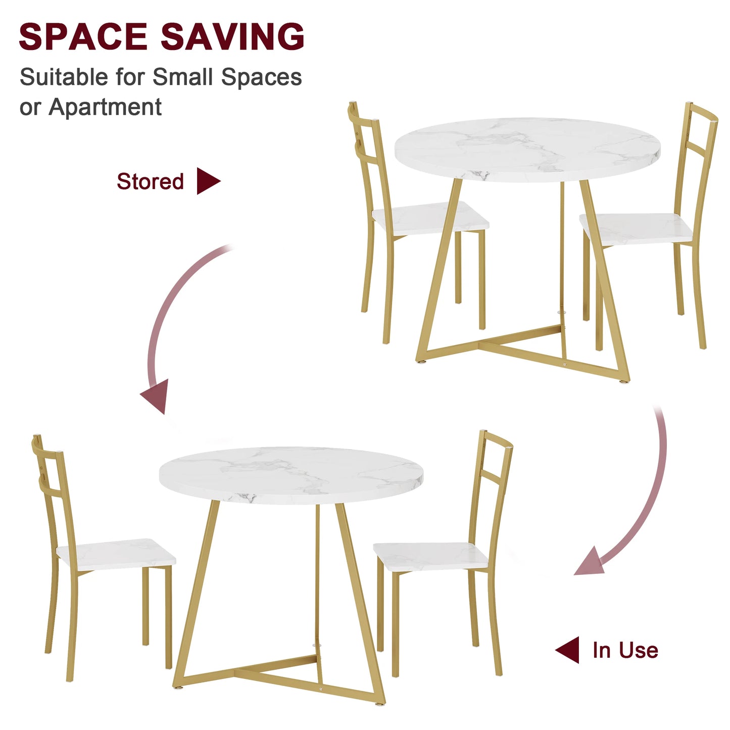 HiMISS Round Dining Table With Chairs Set For Small Space
