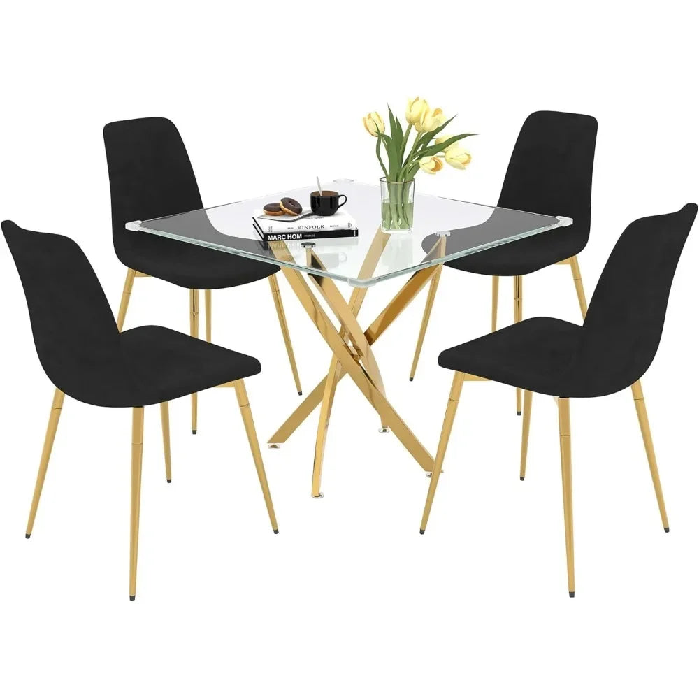 5-Piece Dining Room Set With Glass Table And Black Chairs