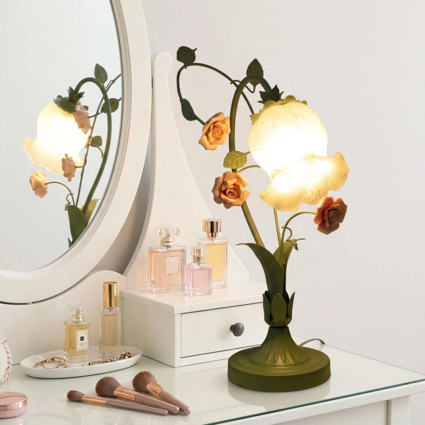 Bymaocar Ceramic Rose Desk Lamp With Glass Shade For Home