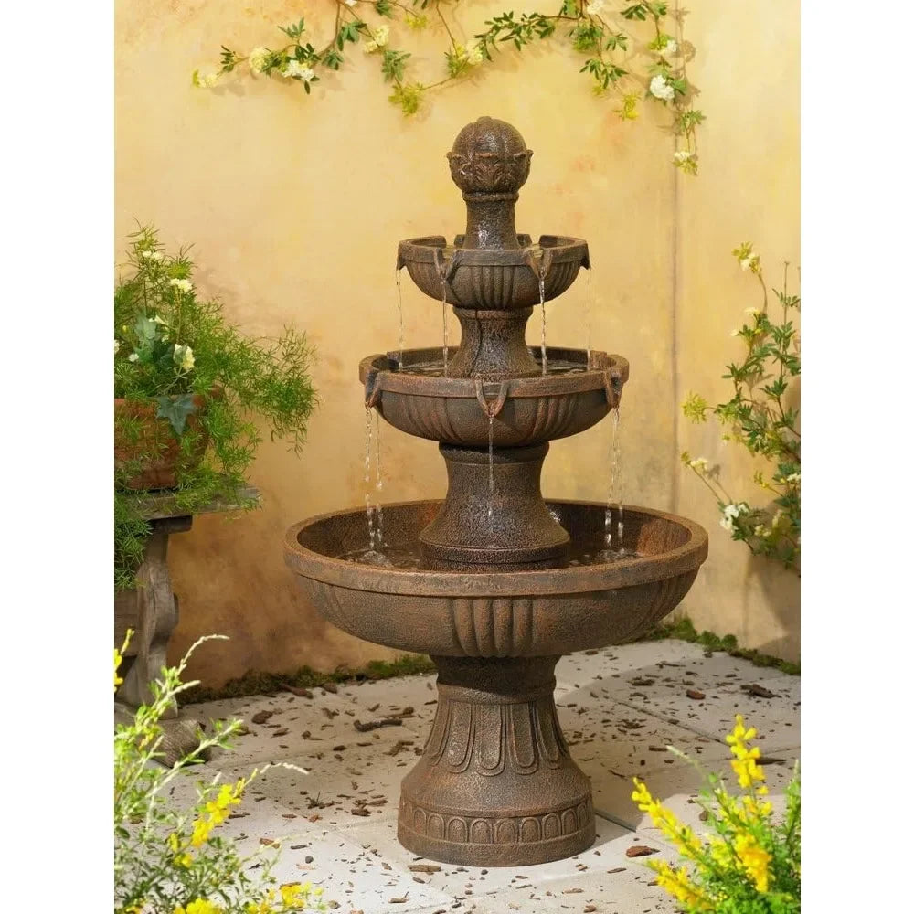 Rustic Outdoor Three Tier Floor Fountain For Garden And Lawn