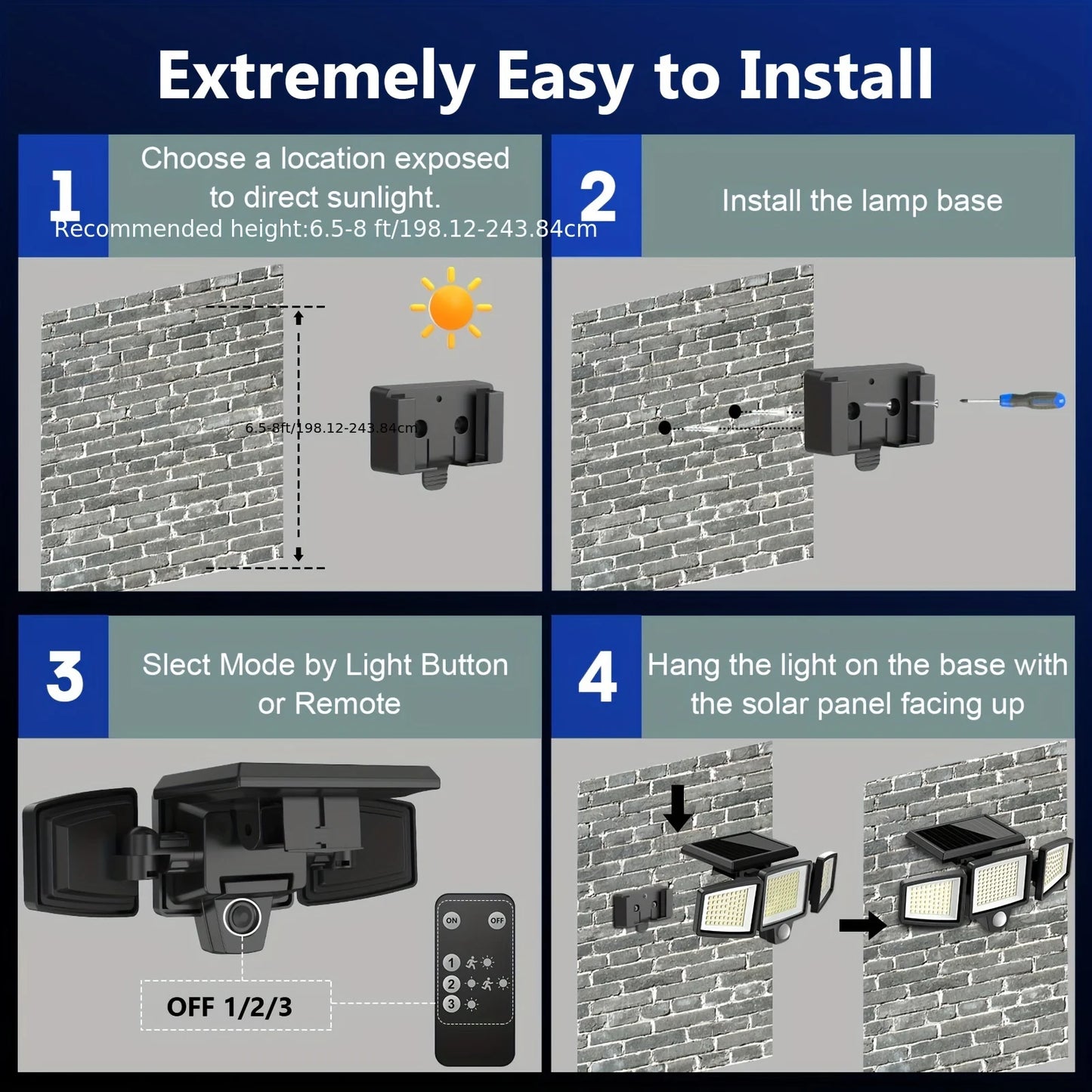 SZRSTH 3 Head Solar Outdoor Motion Sensor Security Light