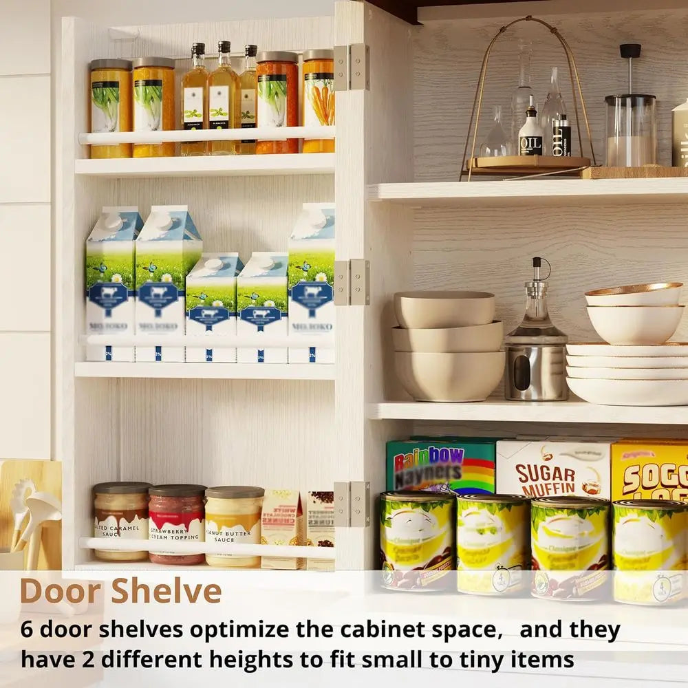 72 Tall Kitchen Storage Cabinet with Sliding Rack and 6 Hanging Shelves, White