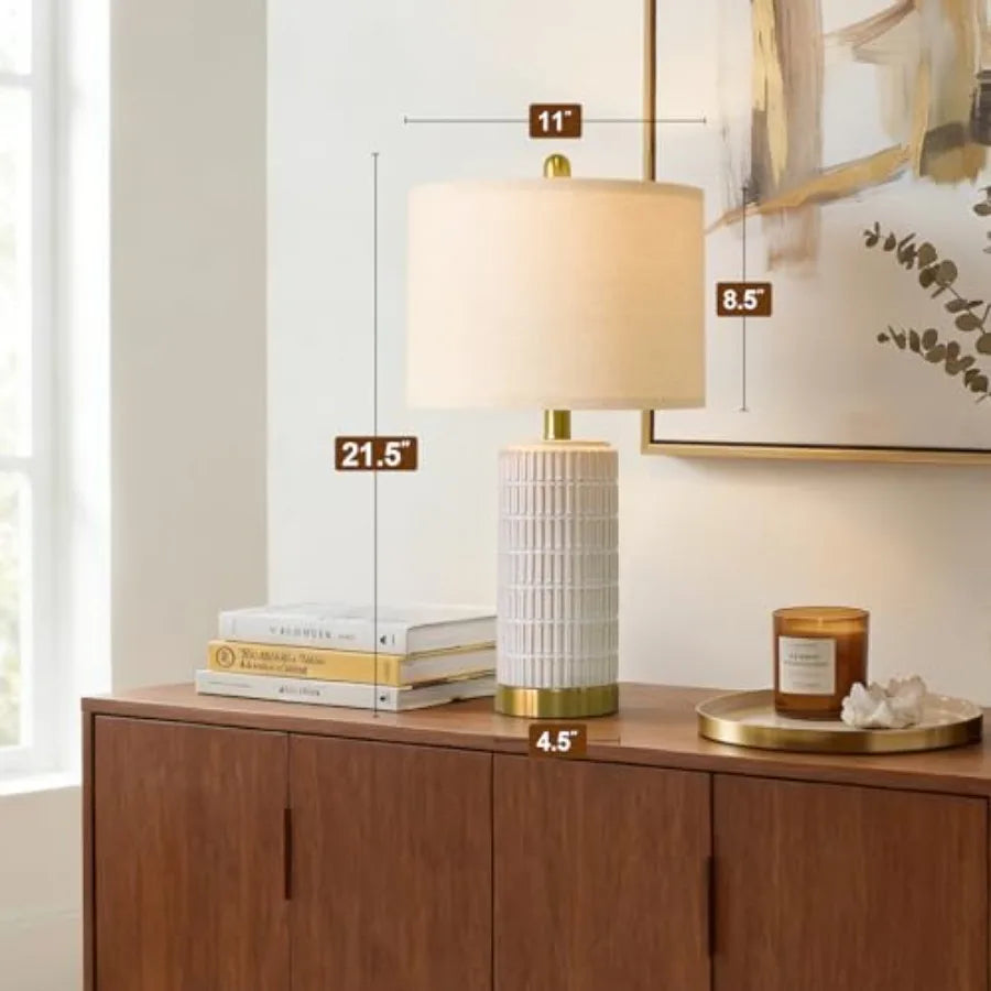 Set Of 2 Modern Ceramic Nightstand Lamps With Gold Bases