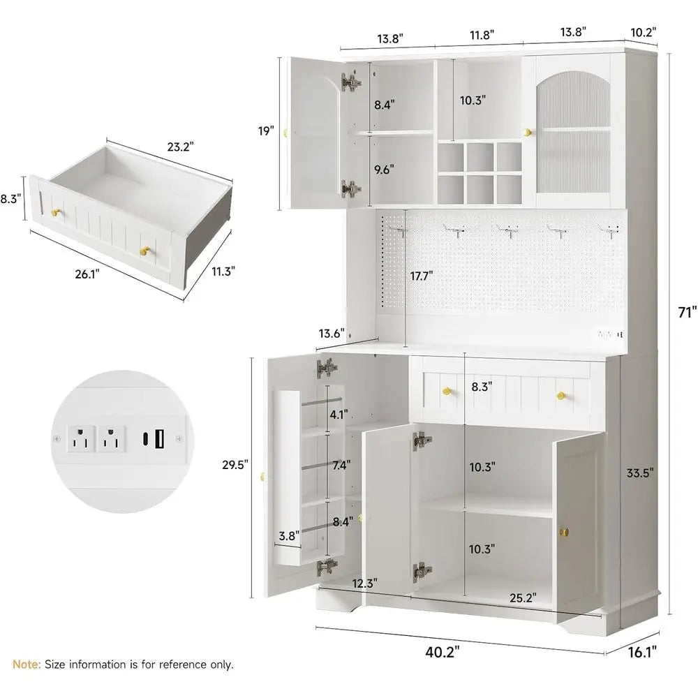 68 Kitchen Pantry Cabinet with Microwave Shelf, Door Storage, LED Lighting, and Wine Rack