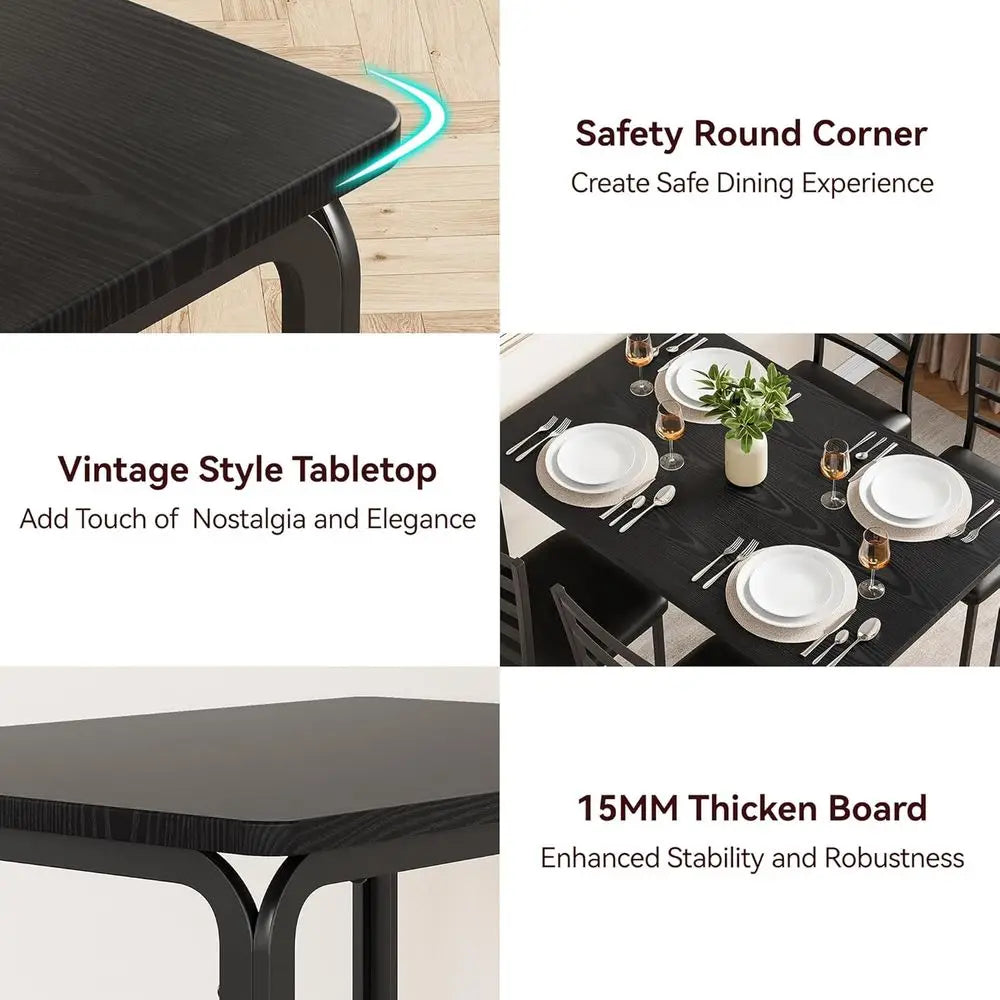 Modern 5-Piece Dining Table Set With 4 Cushioned Chairs