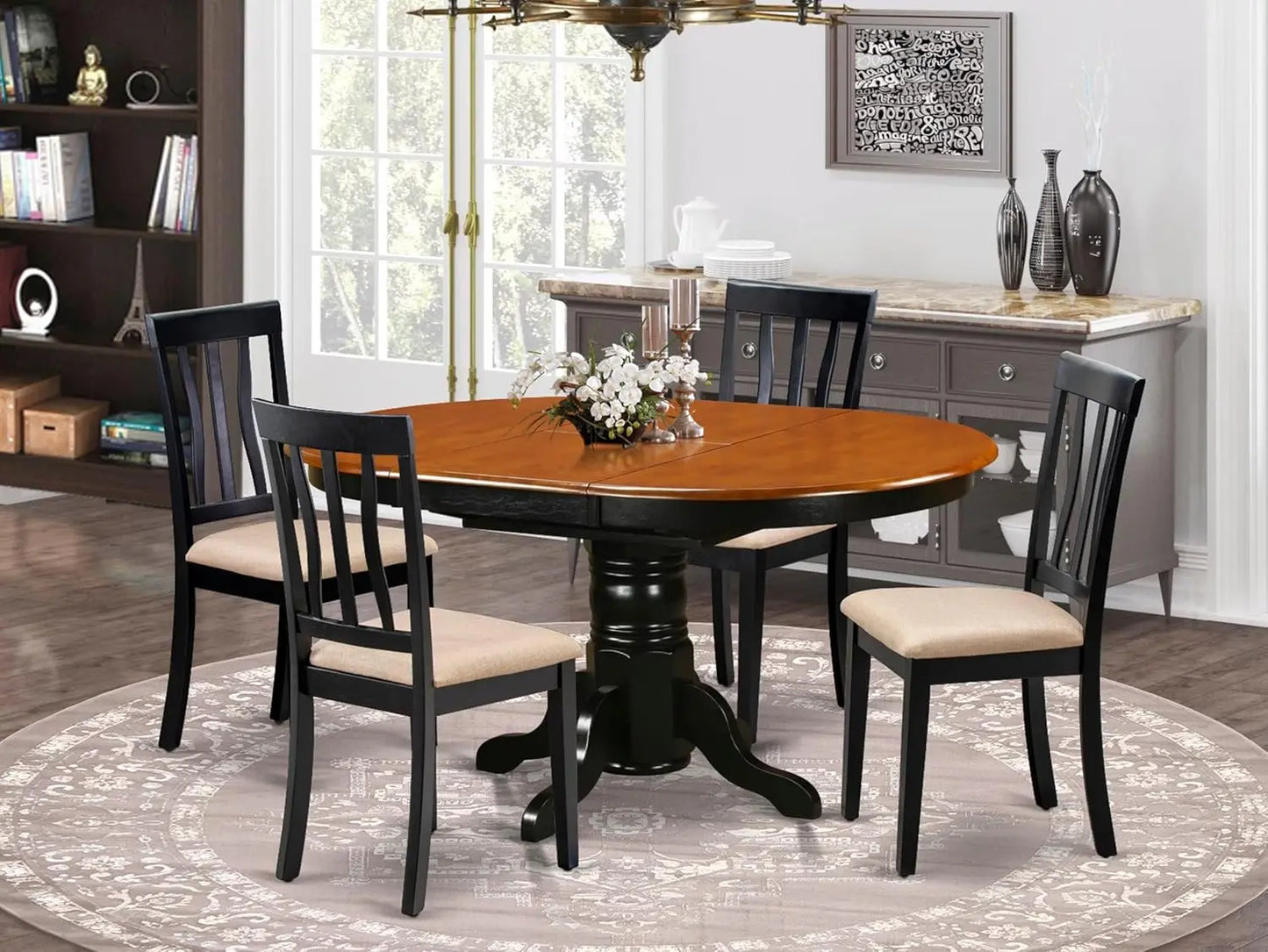Oval Dining Room Set With Butterfly Leaves And Linen Chairs