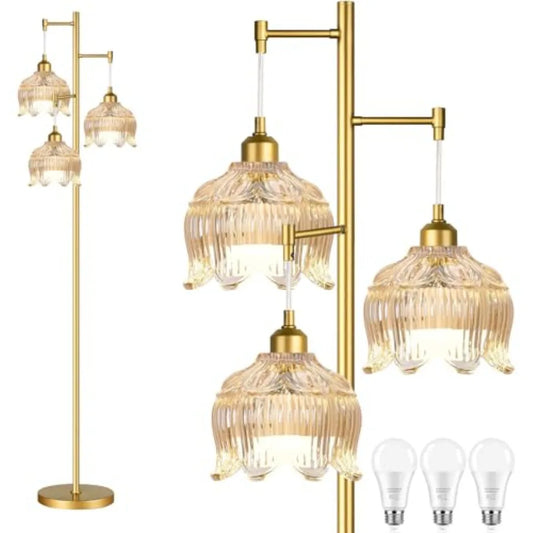 MDNG Vintage Floor Lamp With Glass Flower Lampshade Tall Design