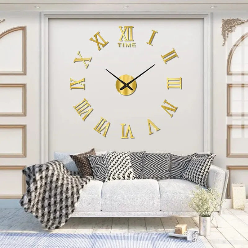 3D Acrylic Digital Wall Clock Roman Numerals Design Mirror