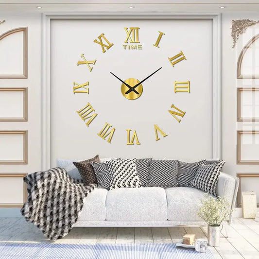 3D Acrylic Digital Wall Clock Roman Numerals Design Mirror