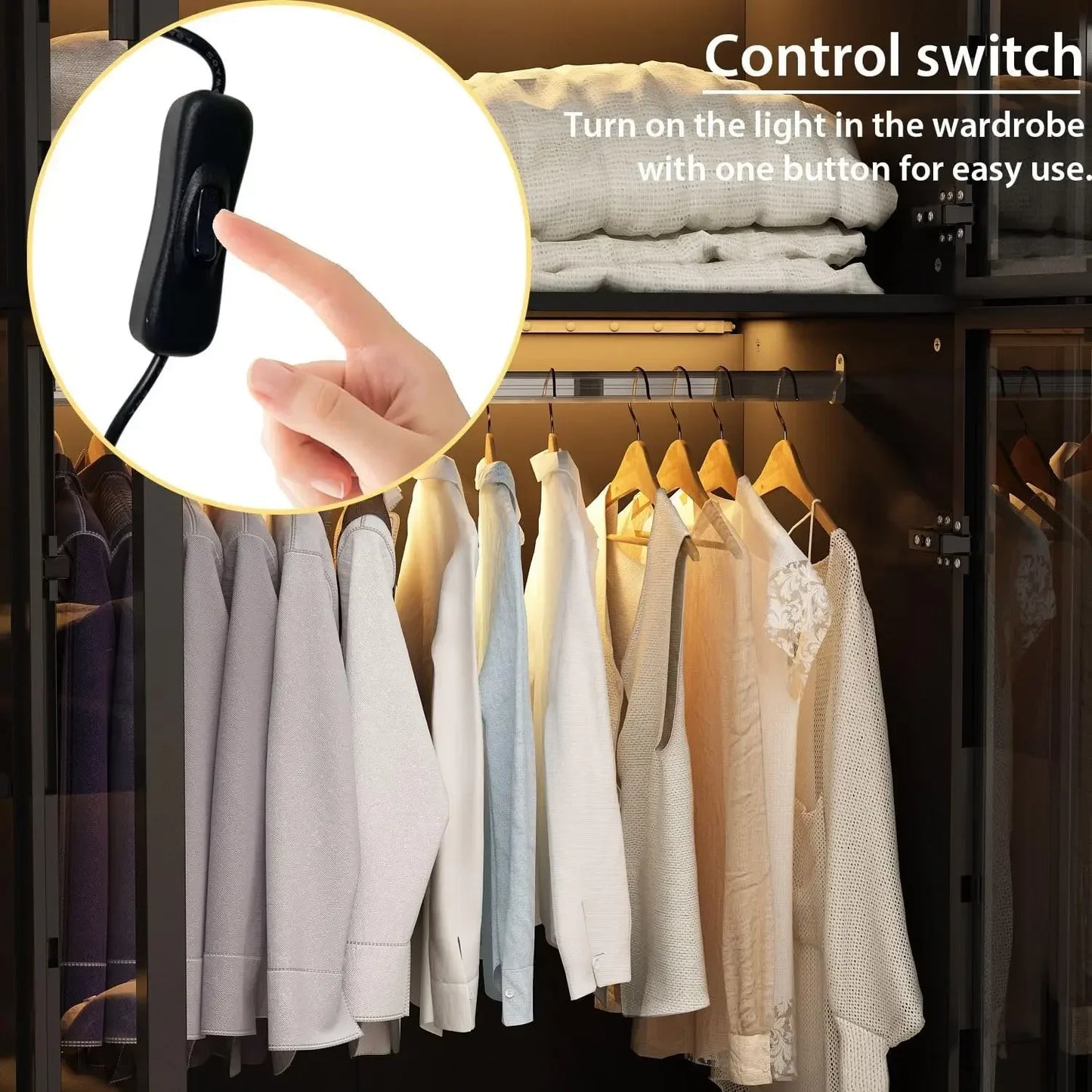 Glass Wardrobe Closet With Lights And Hanging Rod For Cloakroom