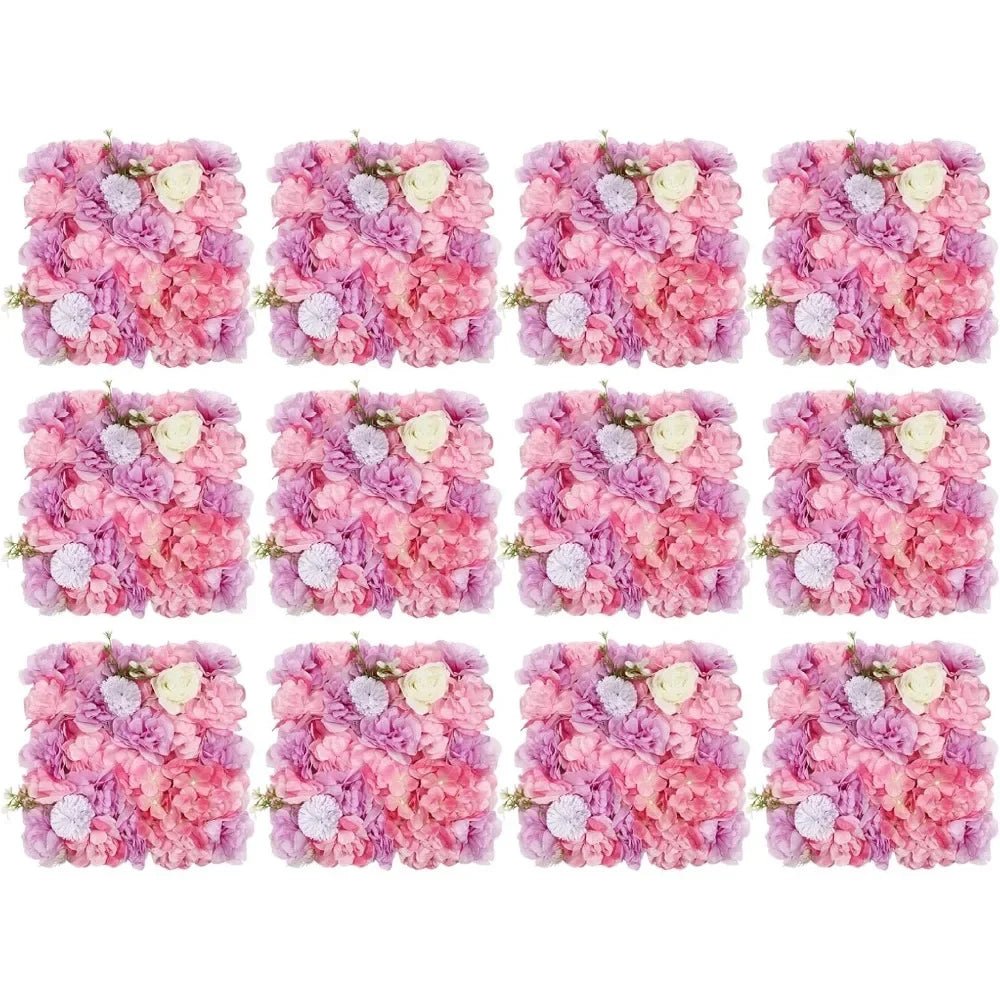 12Pcs 3D Silk Flower Wall Panels Backdrop Hydrangea Rose Weddings