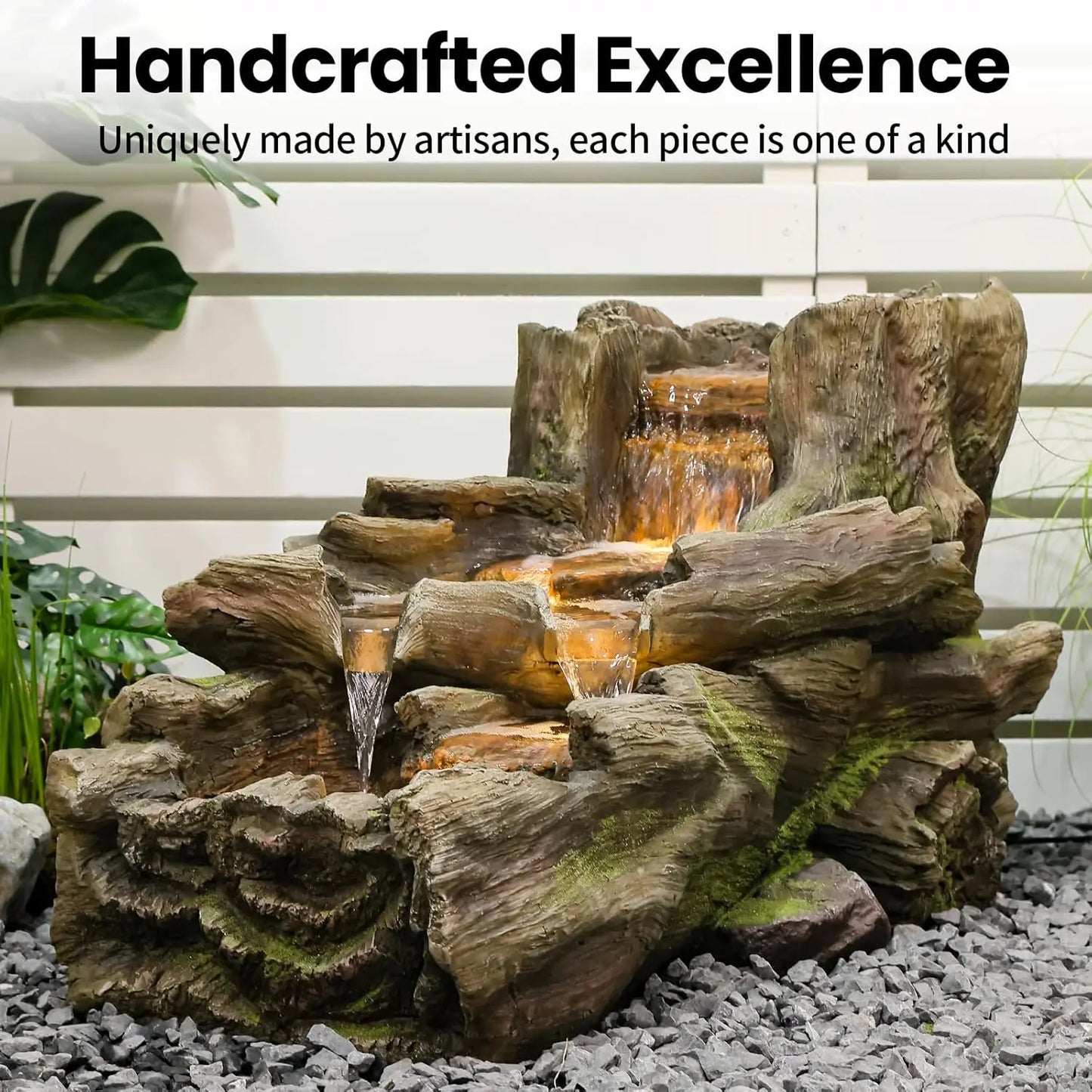 Garden Outdoor Water Fountain With Led Lights Floor Standing Resin