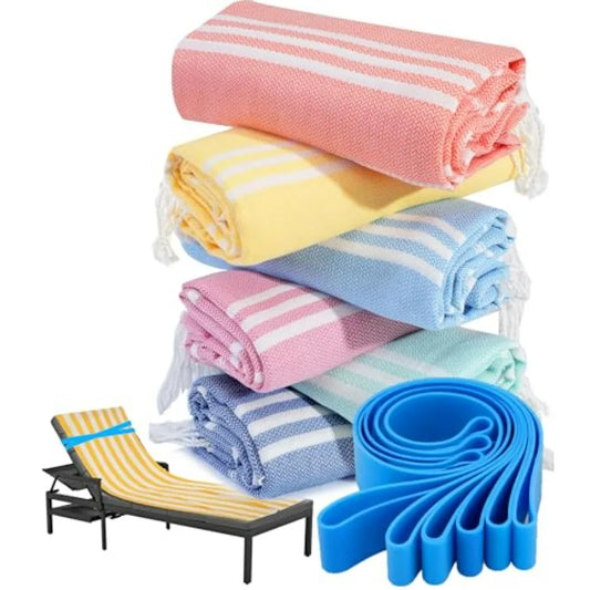 Turkish Cotton Beach Towel Set for Pool and Swim Outdoors