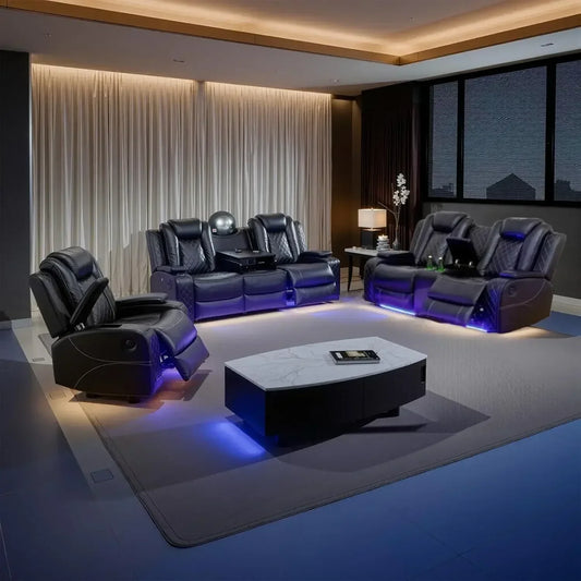 Electric Recliner Chair With LED Light And Wireless Charging Sofa Set