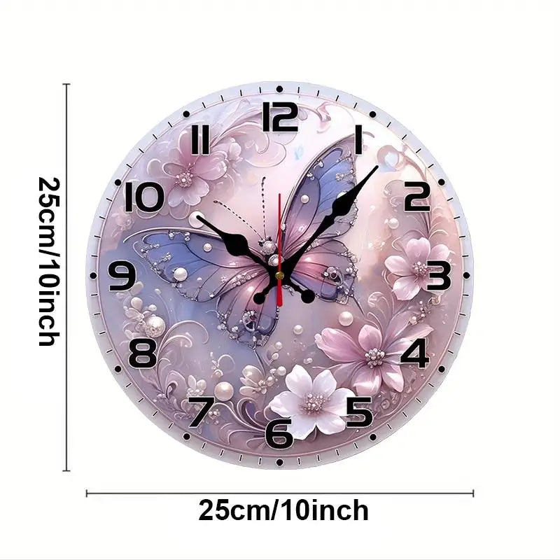 DIY Butterflies And Pearls Wooden Round Silent Hanging Wall Clock