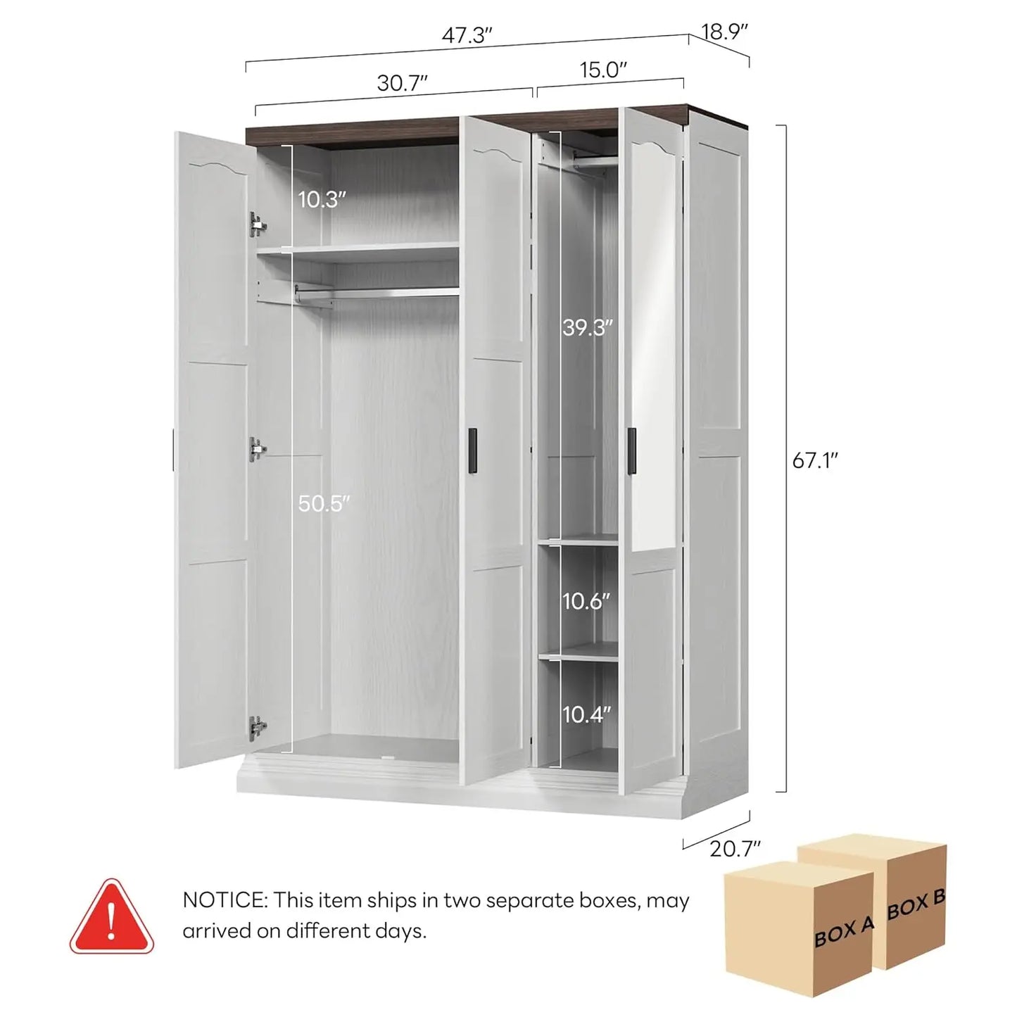 Frame Three Door Armoire Wardrobe With Mirror Bedroom Storage