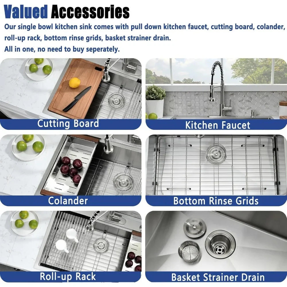 Stainless Steel Drop In Kitchen Sink With Faucet Combo